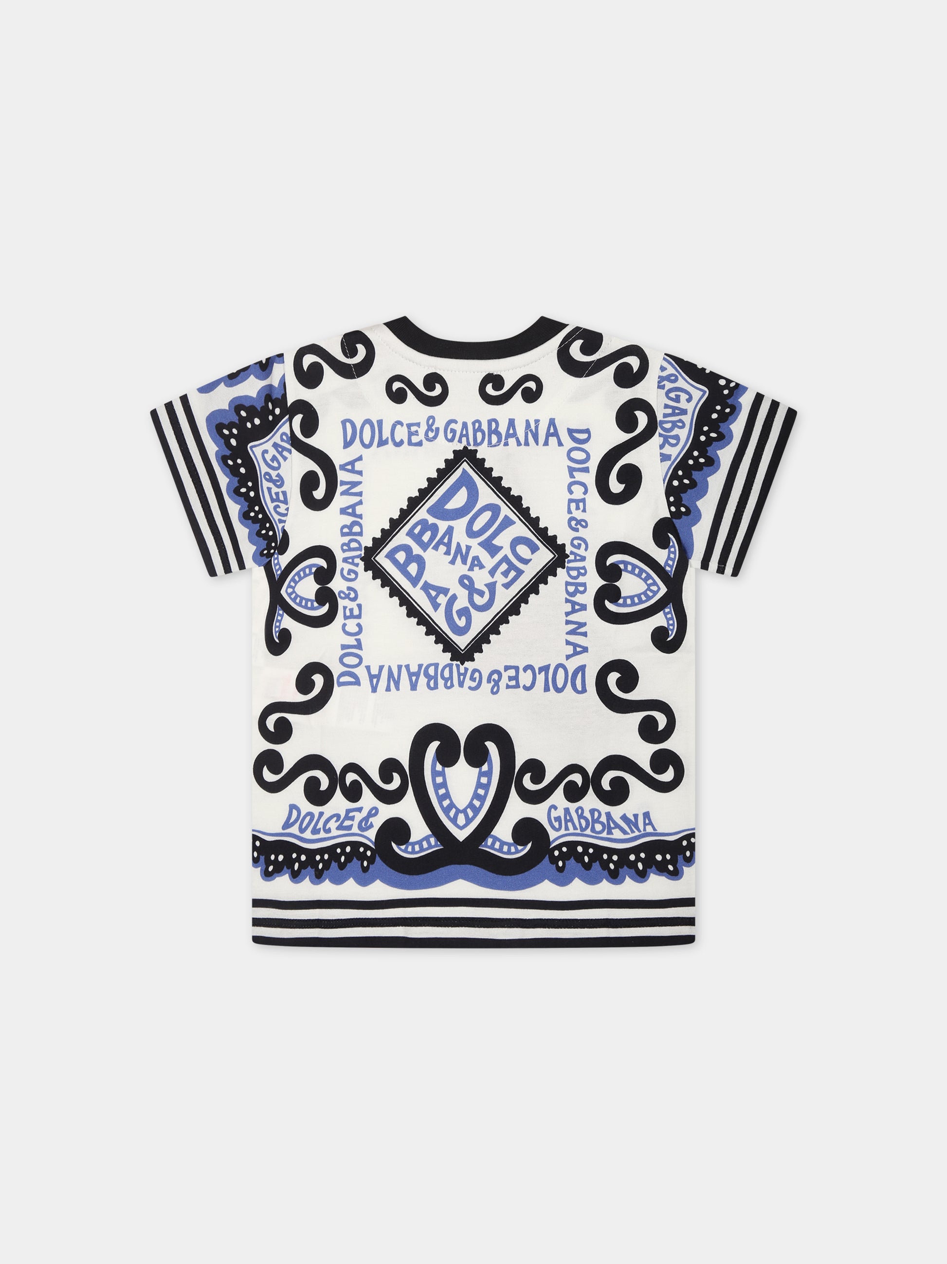 T-shirt bianca per neonato con stampa bandana e logo,Dolce & Gabbana Kids,L1JTEY G7L1B HC4XR