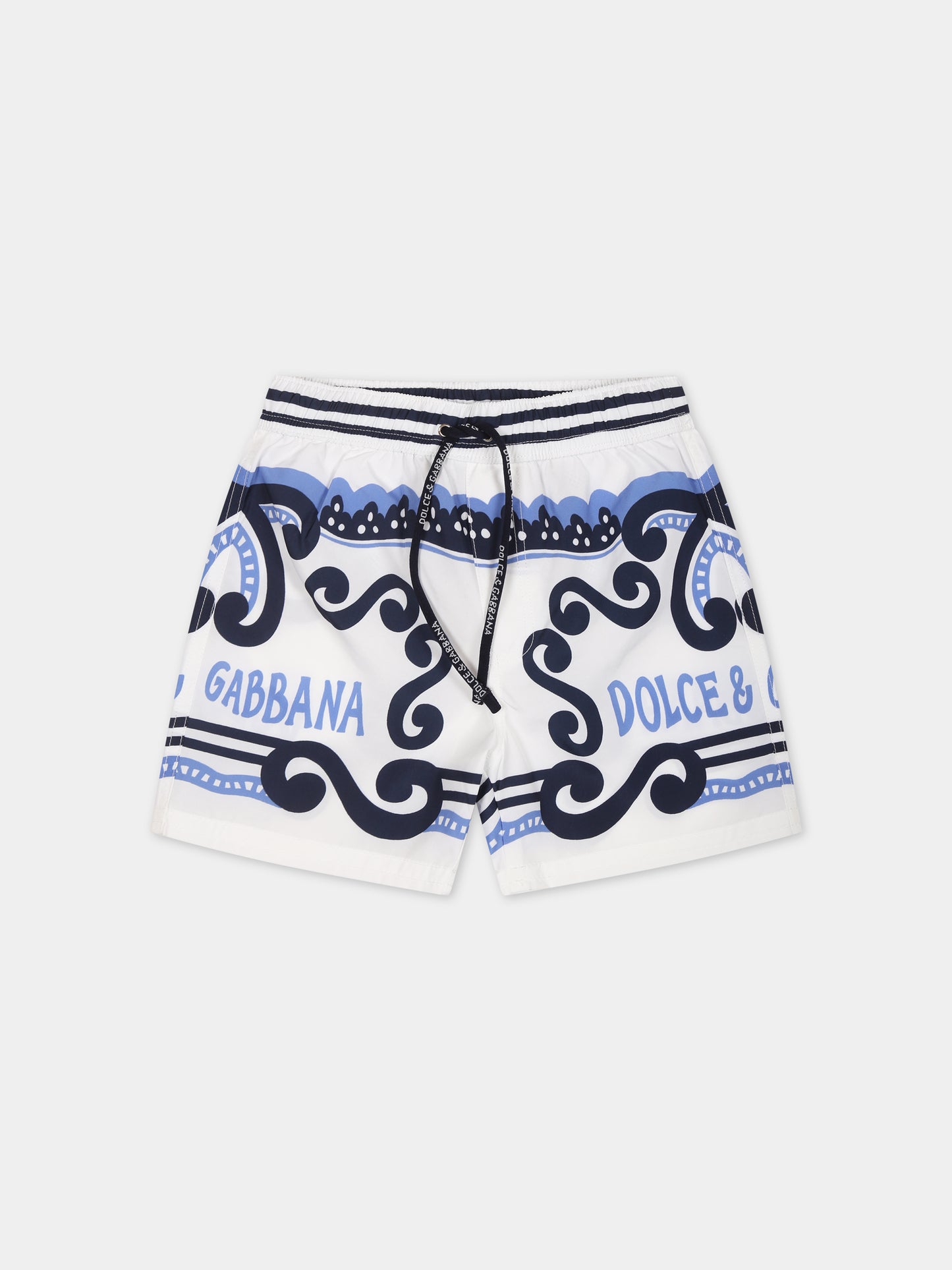 Boxer mare bianco per neonato con stampa bandana e logo,Dolce & Gabbana Kids,L1J845 G7L0N HC4XR