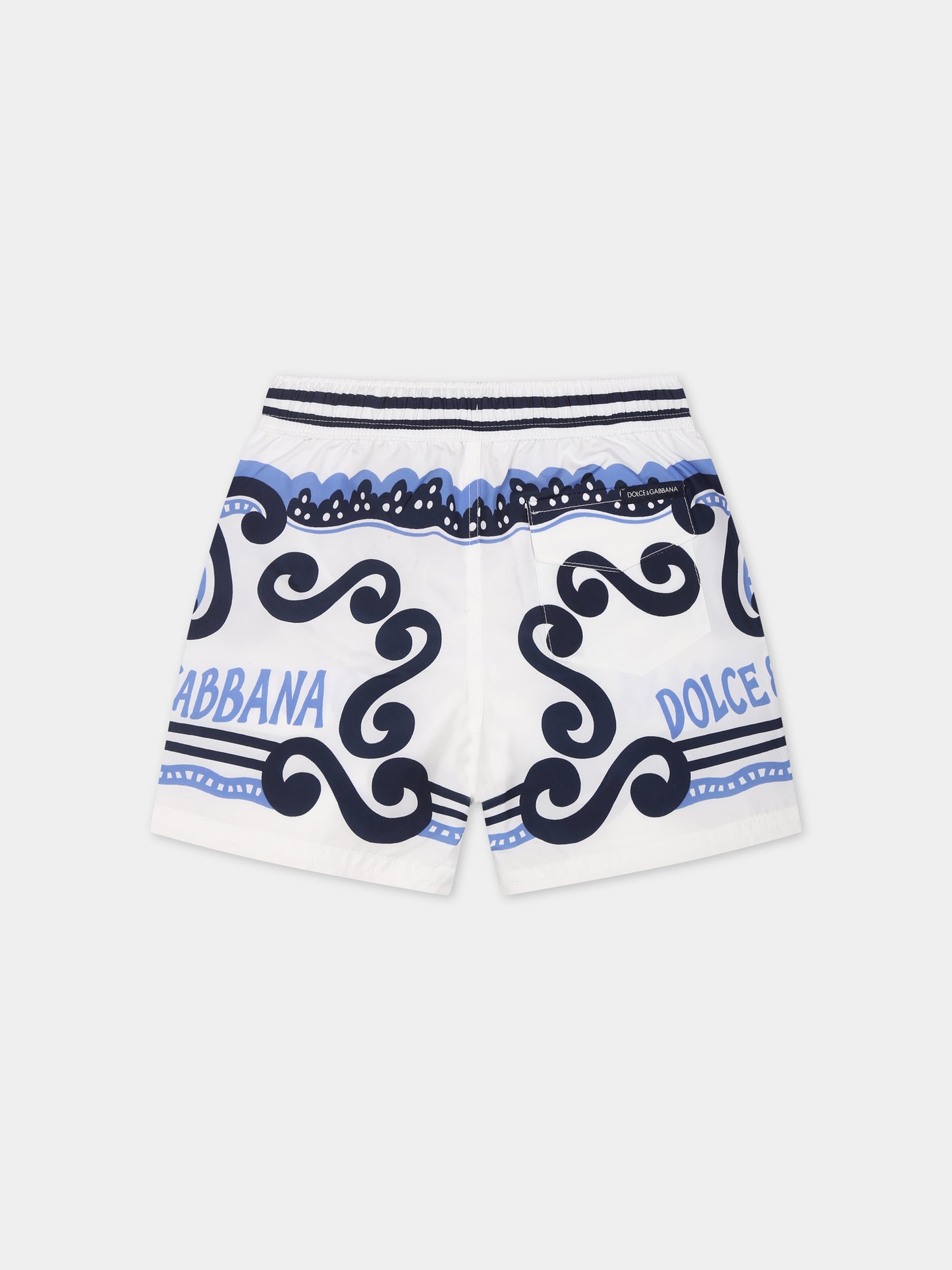 Boxer mare bianco per neonato con stampa bandana e logo,Dolce & Gabbana Kids,L1J845 G7L0N HC4XR