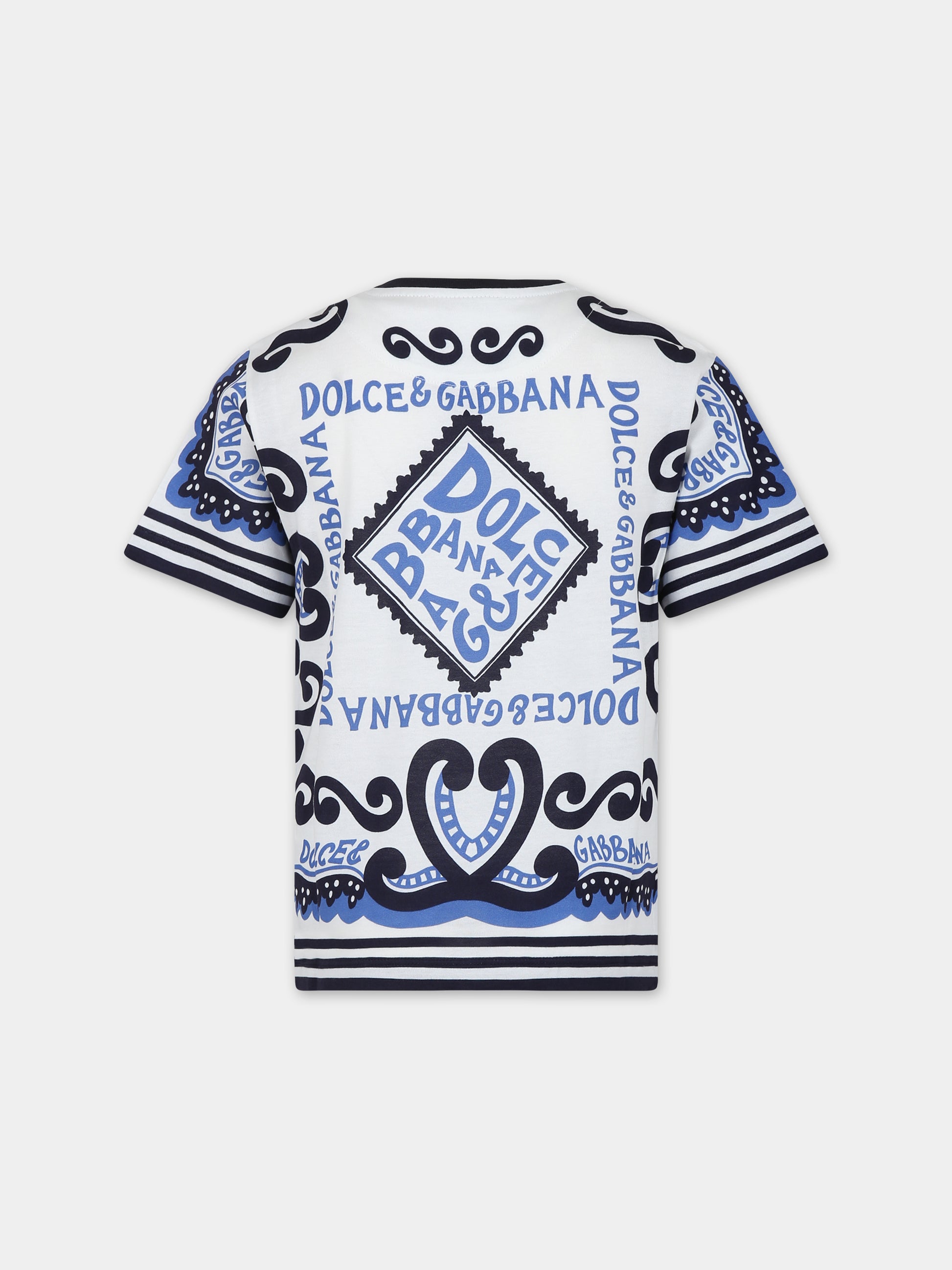 T-shirt bianca per bambino con stampa bandana e logo,Dolce & Gabbana Kids,L4JTBL G7L0B HC4XR