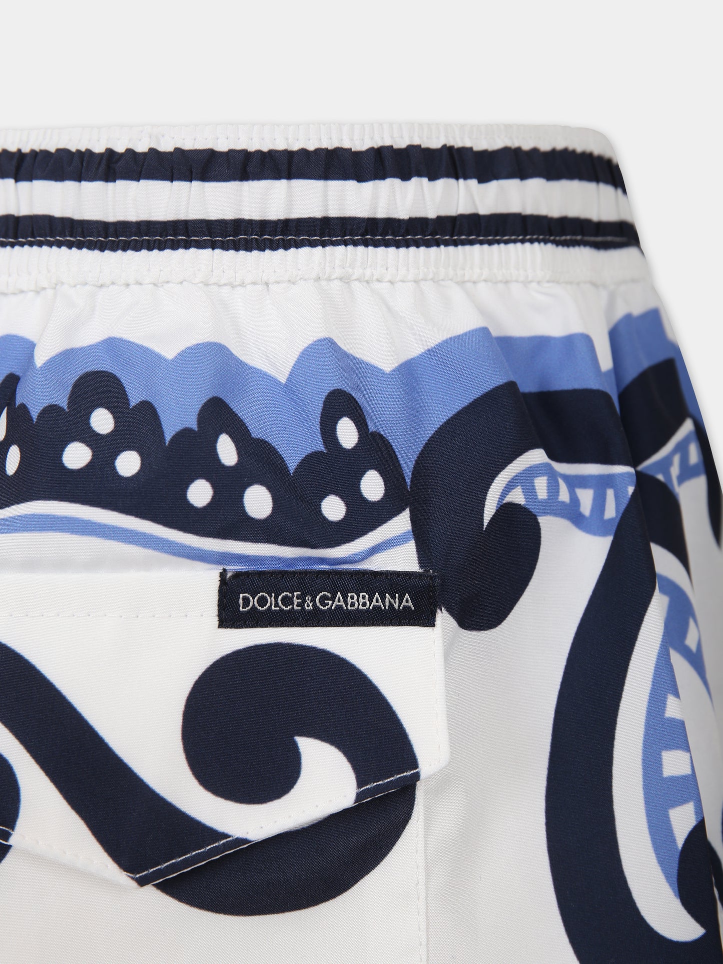 Boxer mare bianco per bambino con stampa bandana e logo,Dolce & Gabbana Kids,L4J845 G7L0N HC4XR