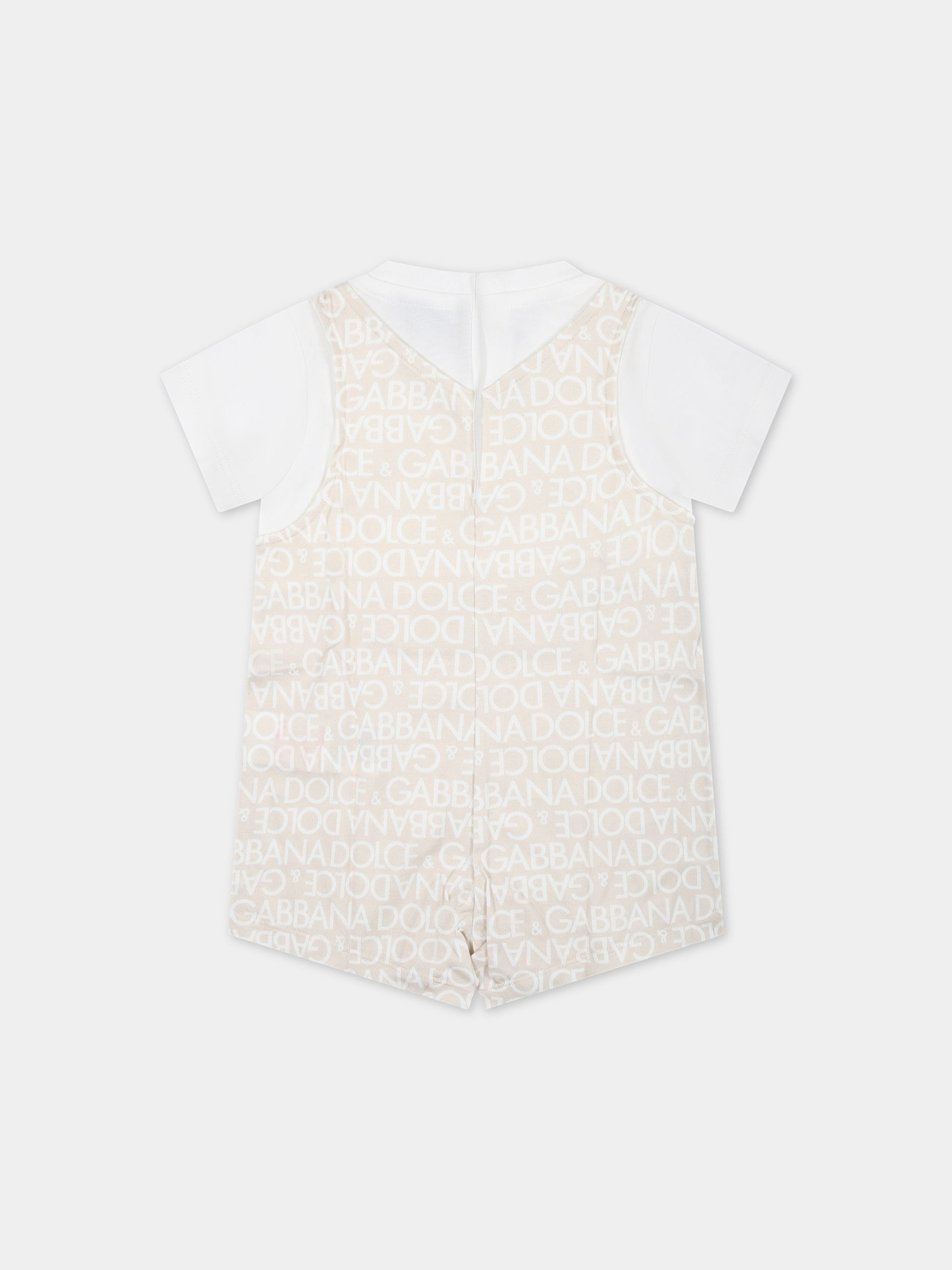 Pagliaccetto beige per neonati con tigre e logo all-over,Dolce & Gabbana Kids,L1JO6K G7L5G S9000