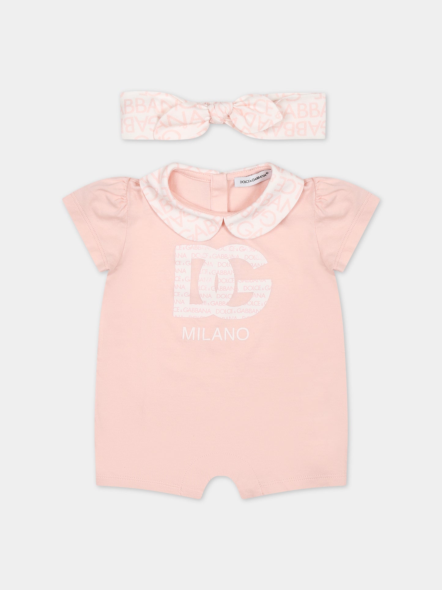 Pagliaccetto rosa per nonata con logo,Dolce & Gabbana Kids,L2JOY1 G7L5T F3721
