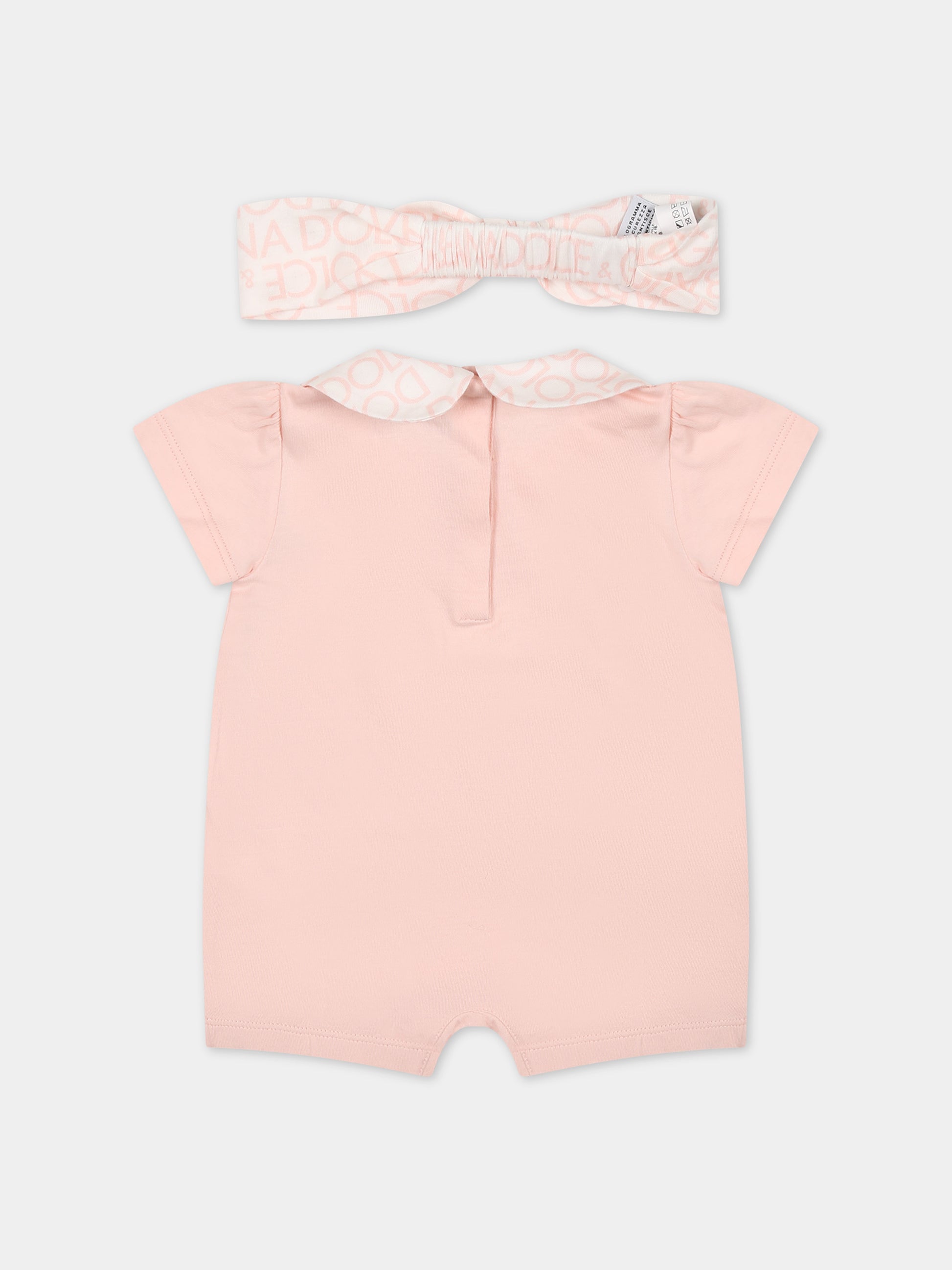 Pagliaccetto rosa per nonata con logo,Dolce & Gabbana Kids,L2JOY1 G7L5T F3721