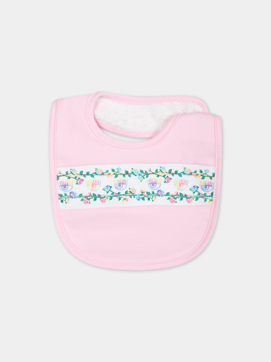 Bavaglino rosa per neonata con eyes flirting e rose multicolor,Chiara Ferragni Collection,55C000 3000 090F