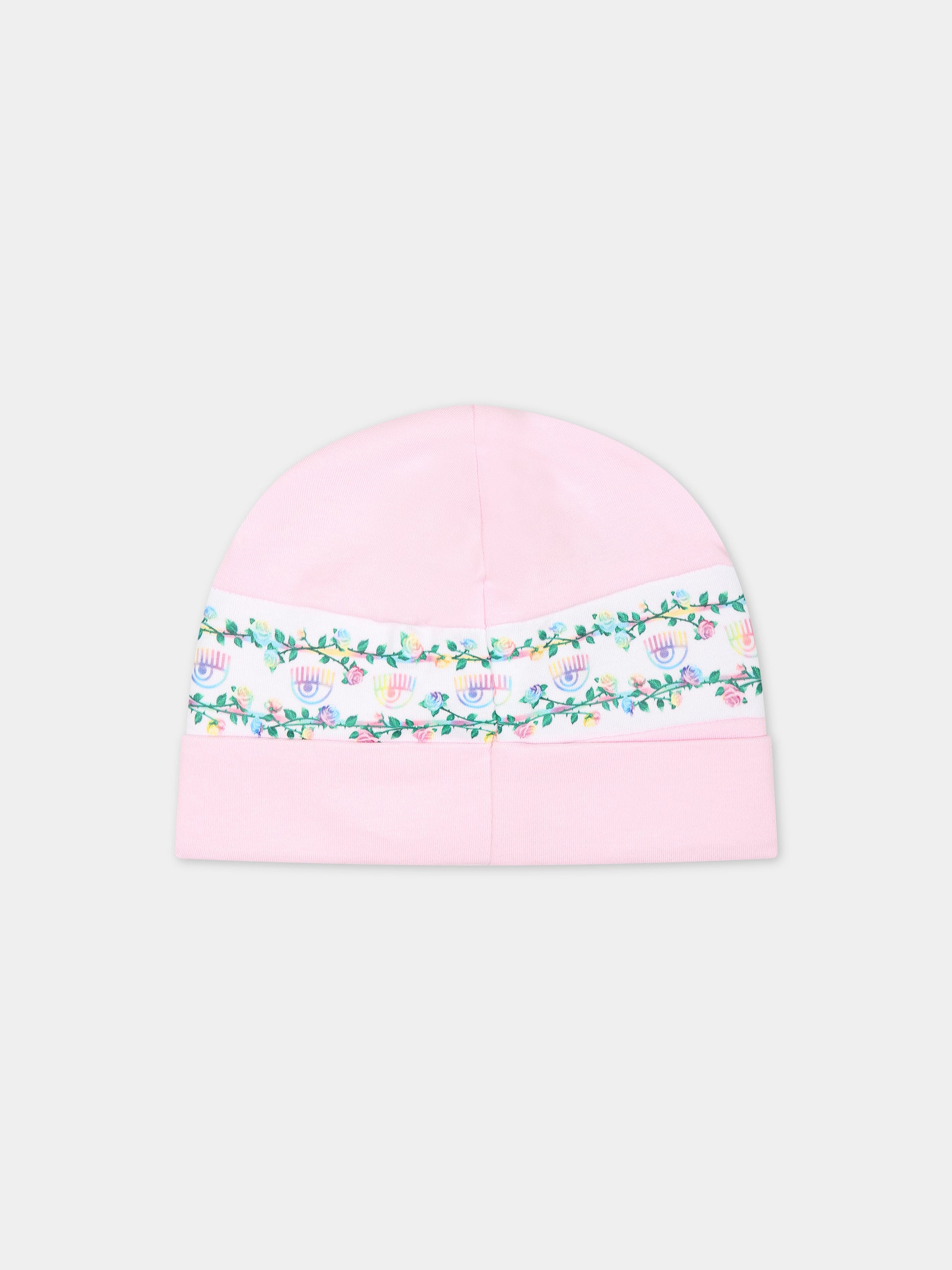 Cappello rosa per neonata con eyes flirting e rose multicolor,Chiara Ferragni Collection,55C001 3000 090F