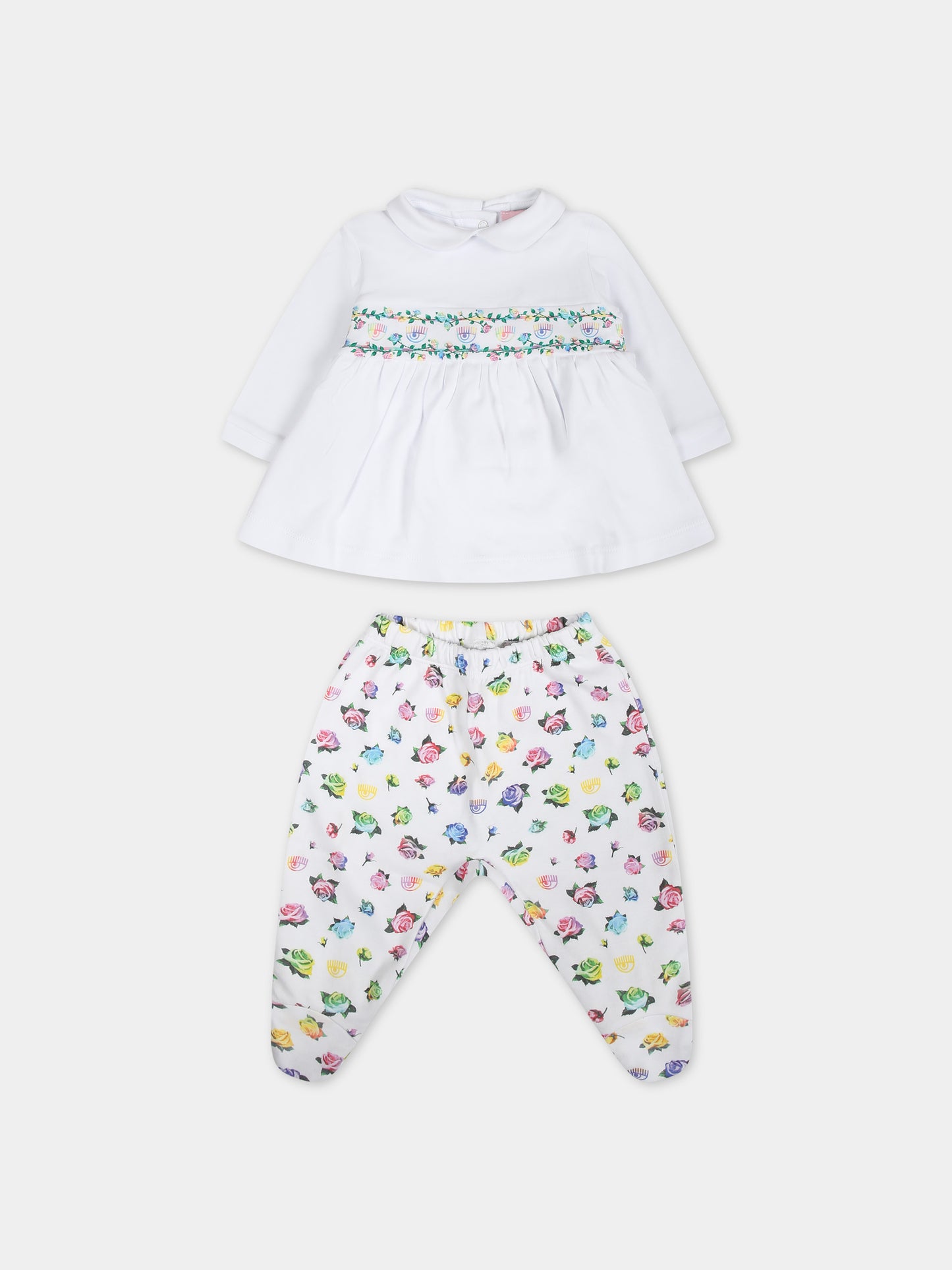 Completo bianco per neonata con eyes flirting e rose multicolor,Chiara Ferragni Collection,55C501 3000 9984