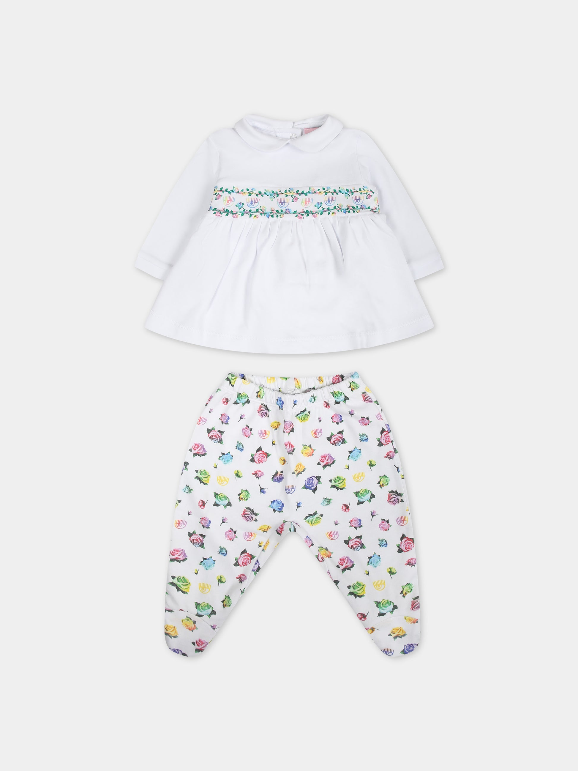 Completo bianco per neonata con eyes flirting e rose multicolor,Chiara Ferragni Collection,55C501 3000 9984