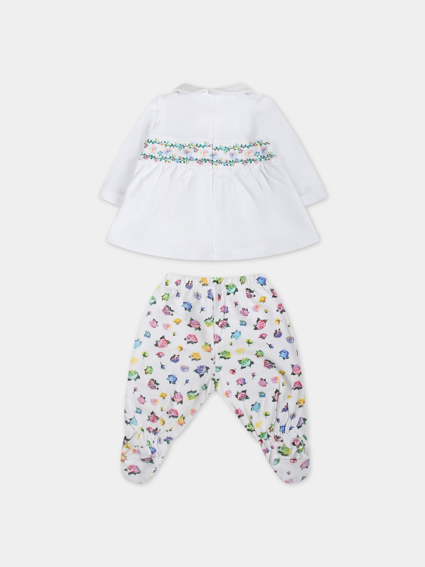 Completo bianco per neonata con eyes flirting e rose multicolor,Chiara Ferragni Collection,55C501 3000 9984
