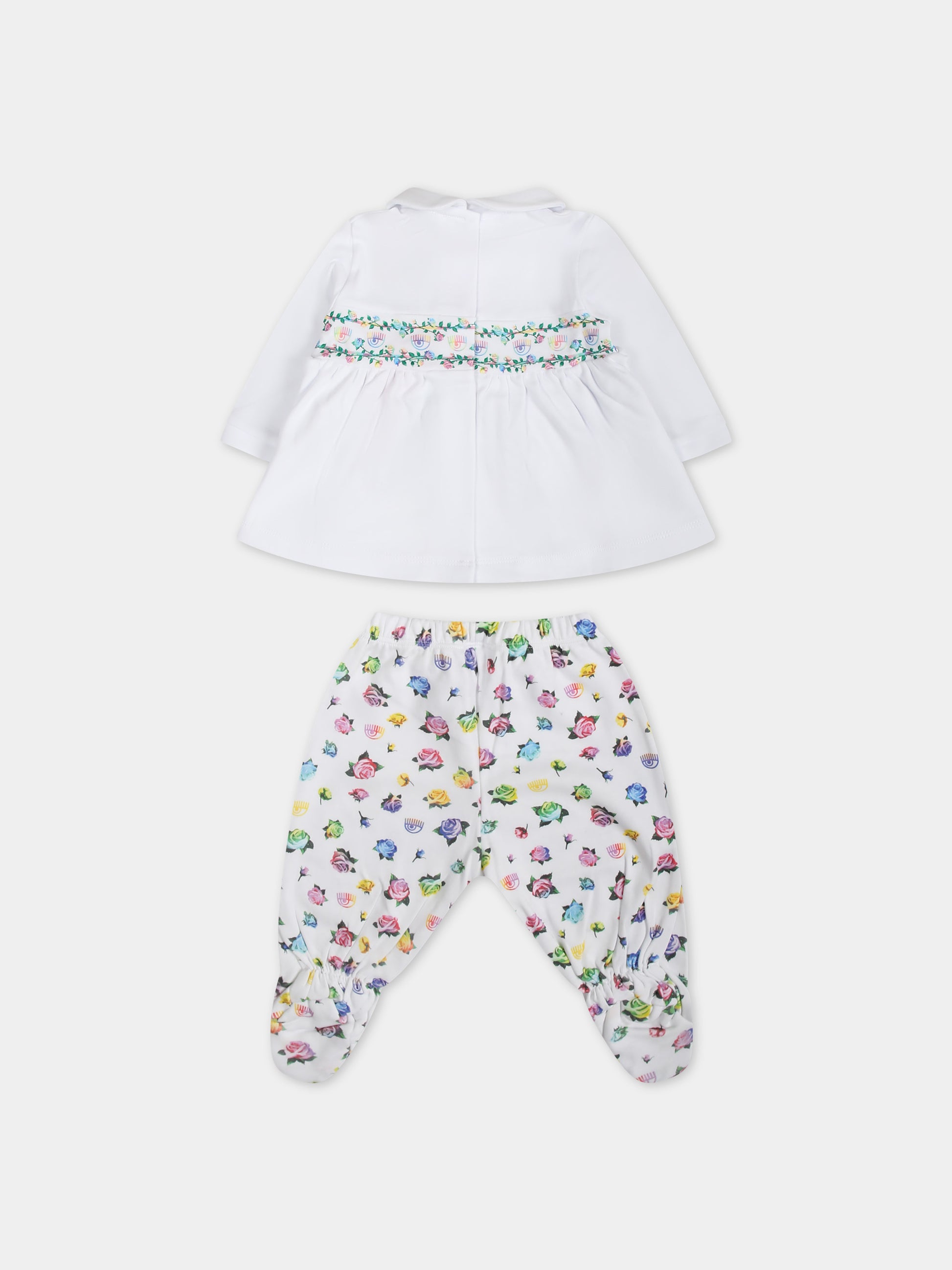 Completo bianco per neonata con eyes flirting e rose multicolor,Chiara Ferragni Collection,55C501 3000 9984