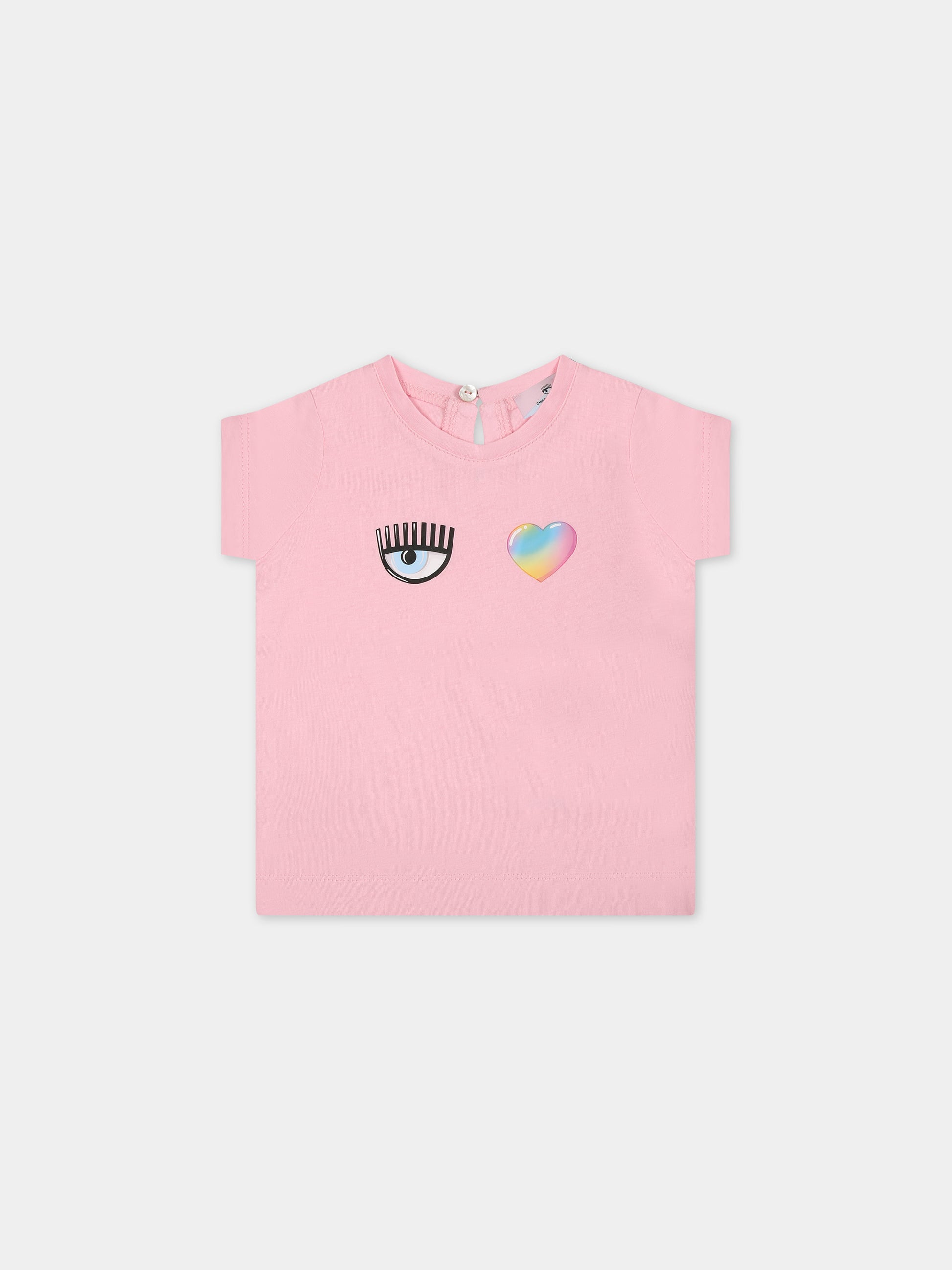 T-shirt rosa per bambina con eye flirting e cuore,Chiara Ferragni Collection,53C602 3021 090F