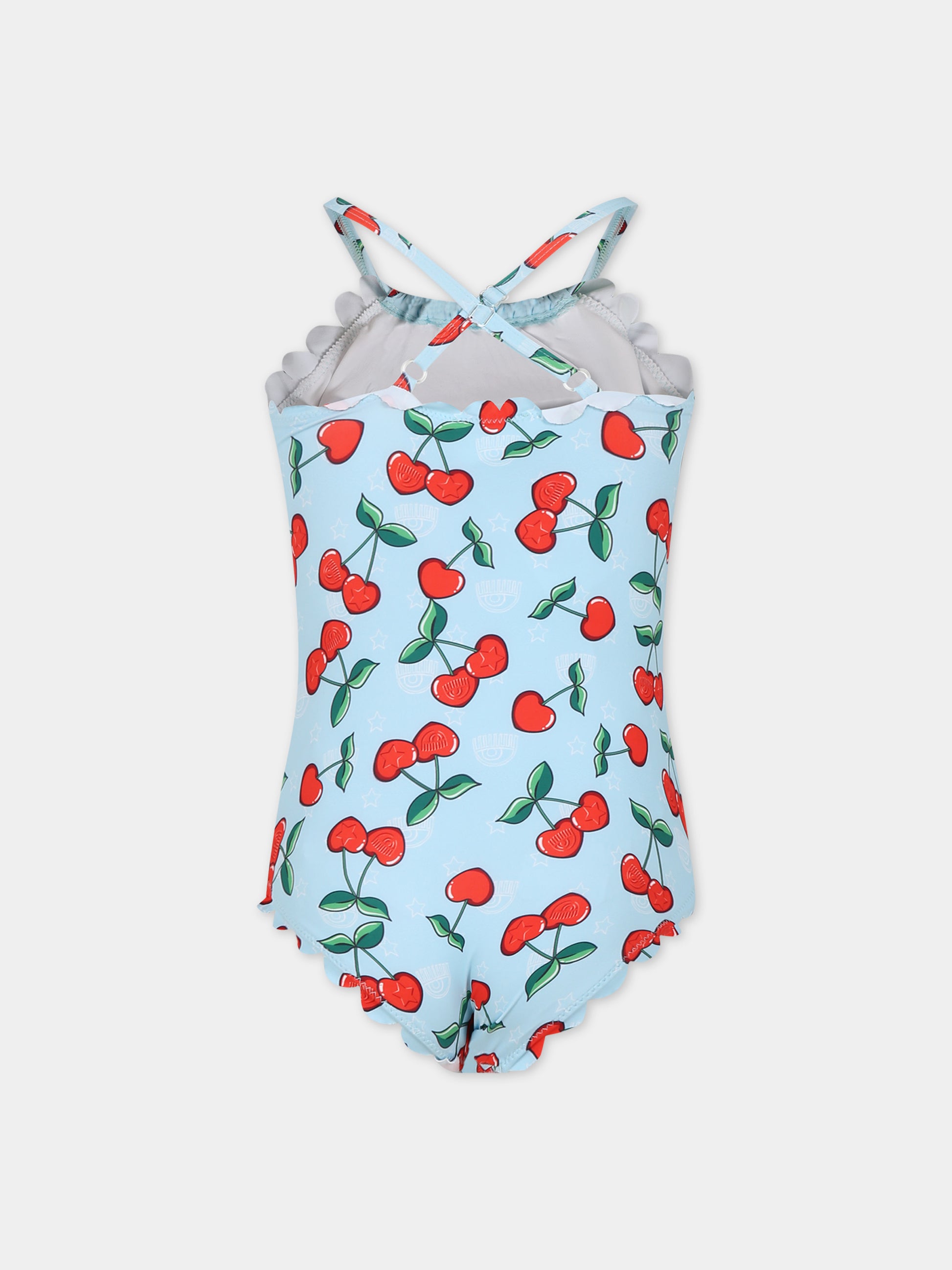 Costume celeste per bambina con ciliegie,Chiara Ferragni Collection,59C030 3091 085F