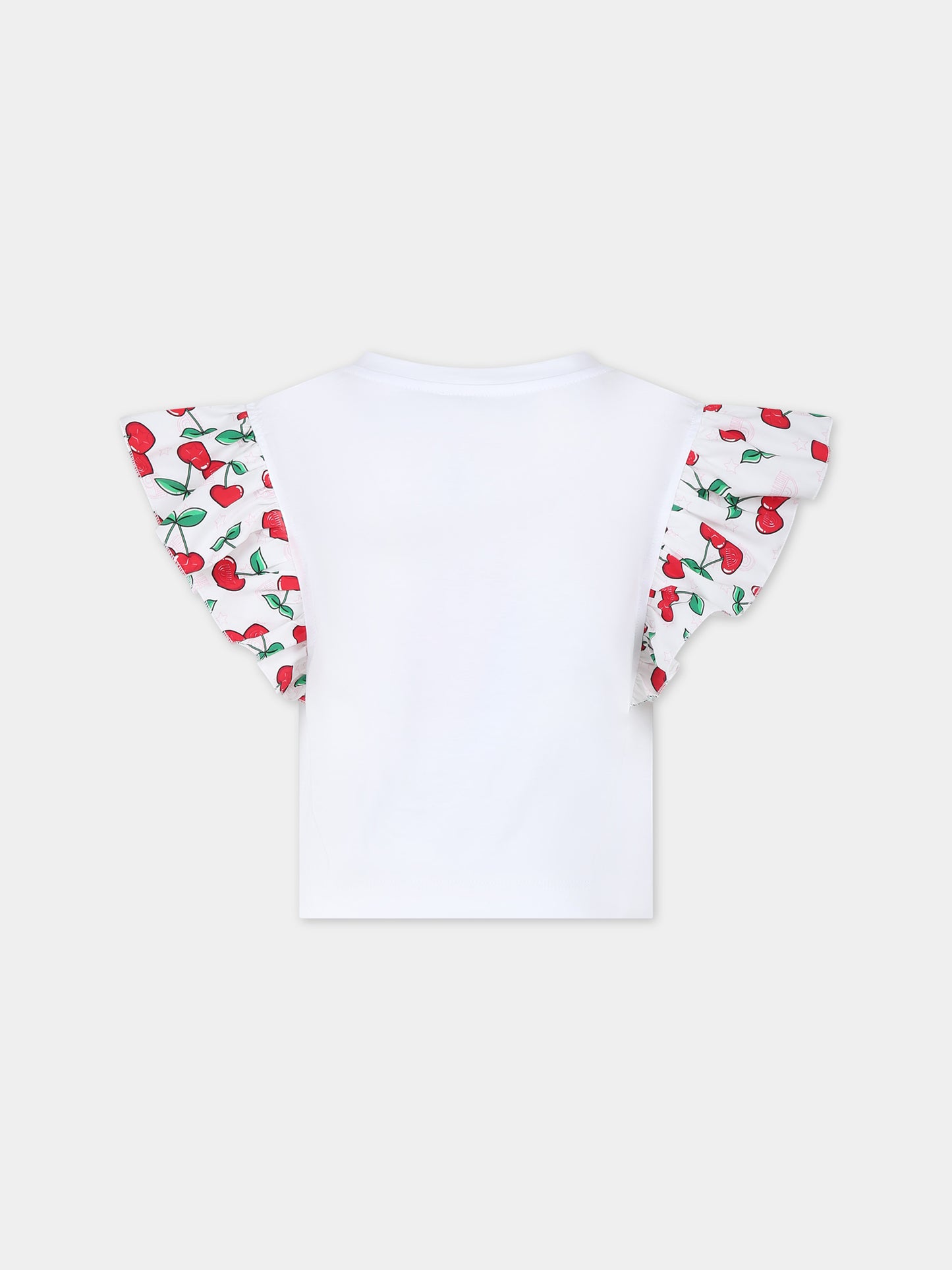 T-shirt bianca per bambina con ciliegia e logo,Chiara Ferragni Collection,51C608 3206 0099
