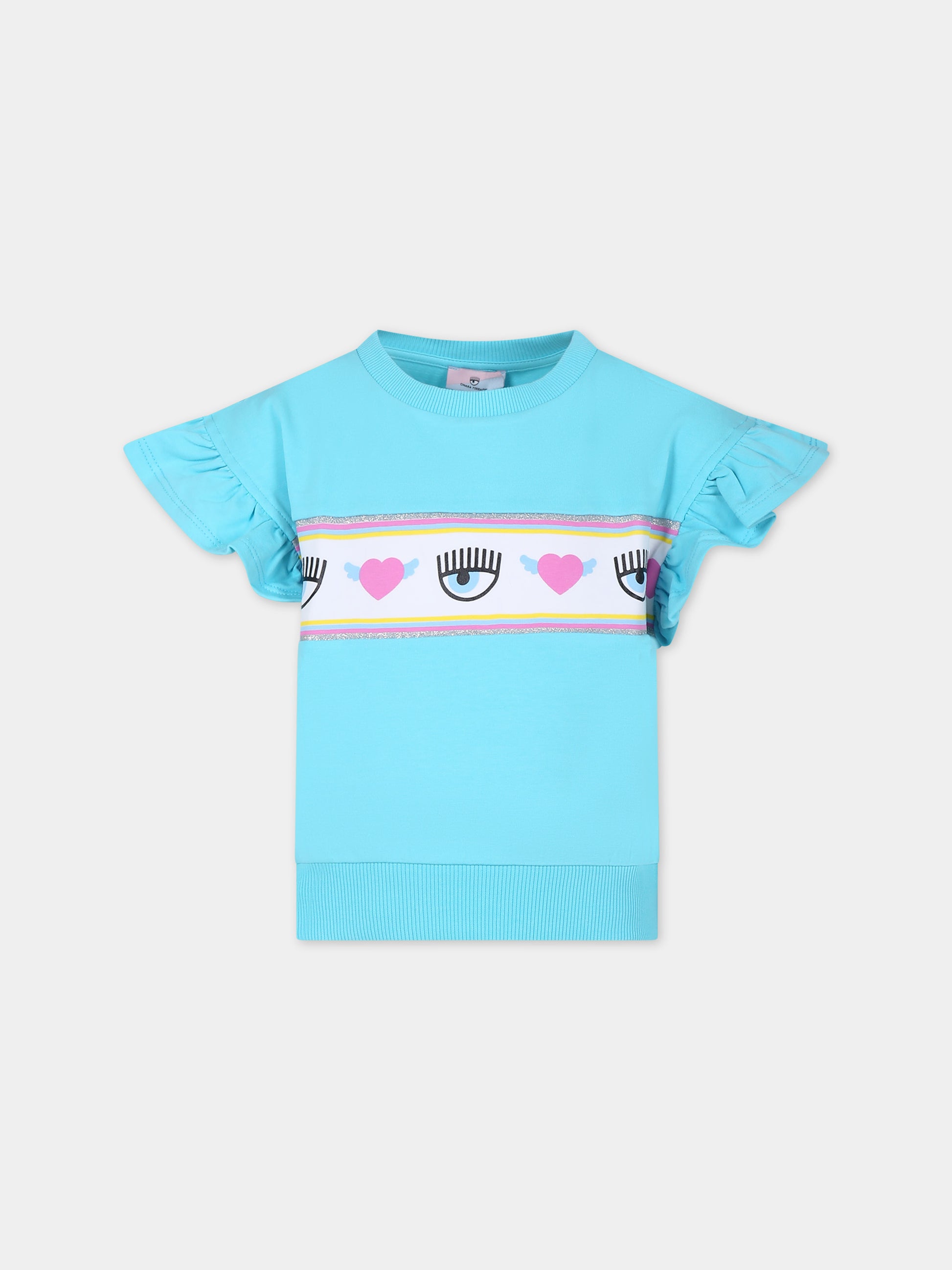 T-shirt azzurra per bambina con eyes flirting,Chiara Ferragni Collection,59C614 3020 057F