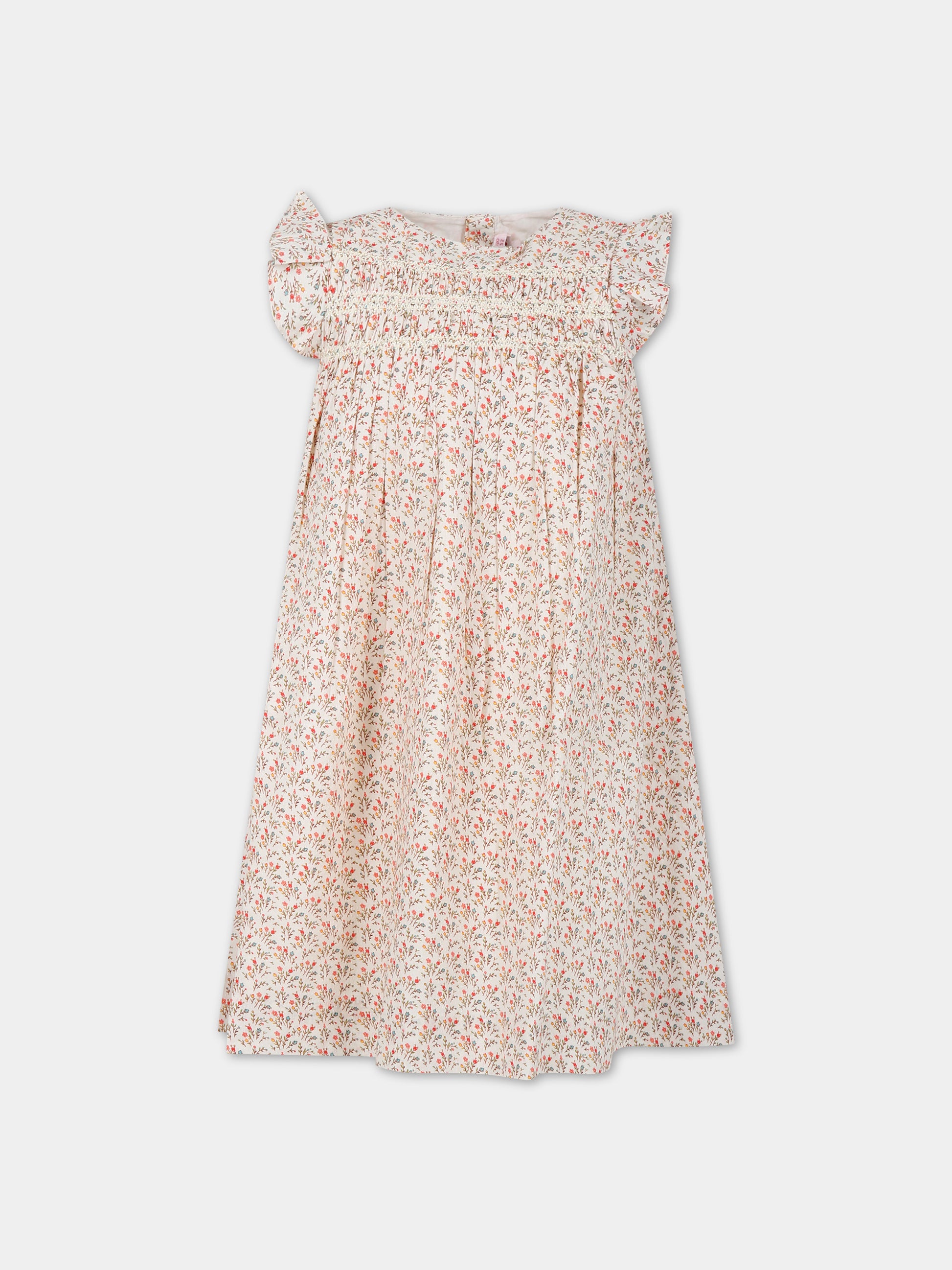 Vestito beige per bambina con fantasia floreale,Bonpoint,S04GDRW00024 560A