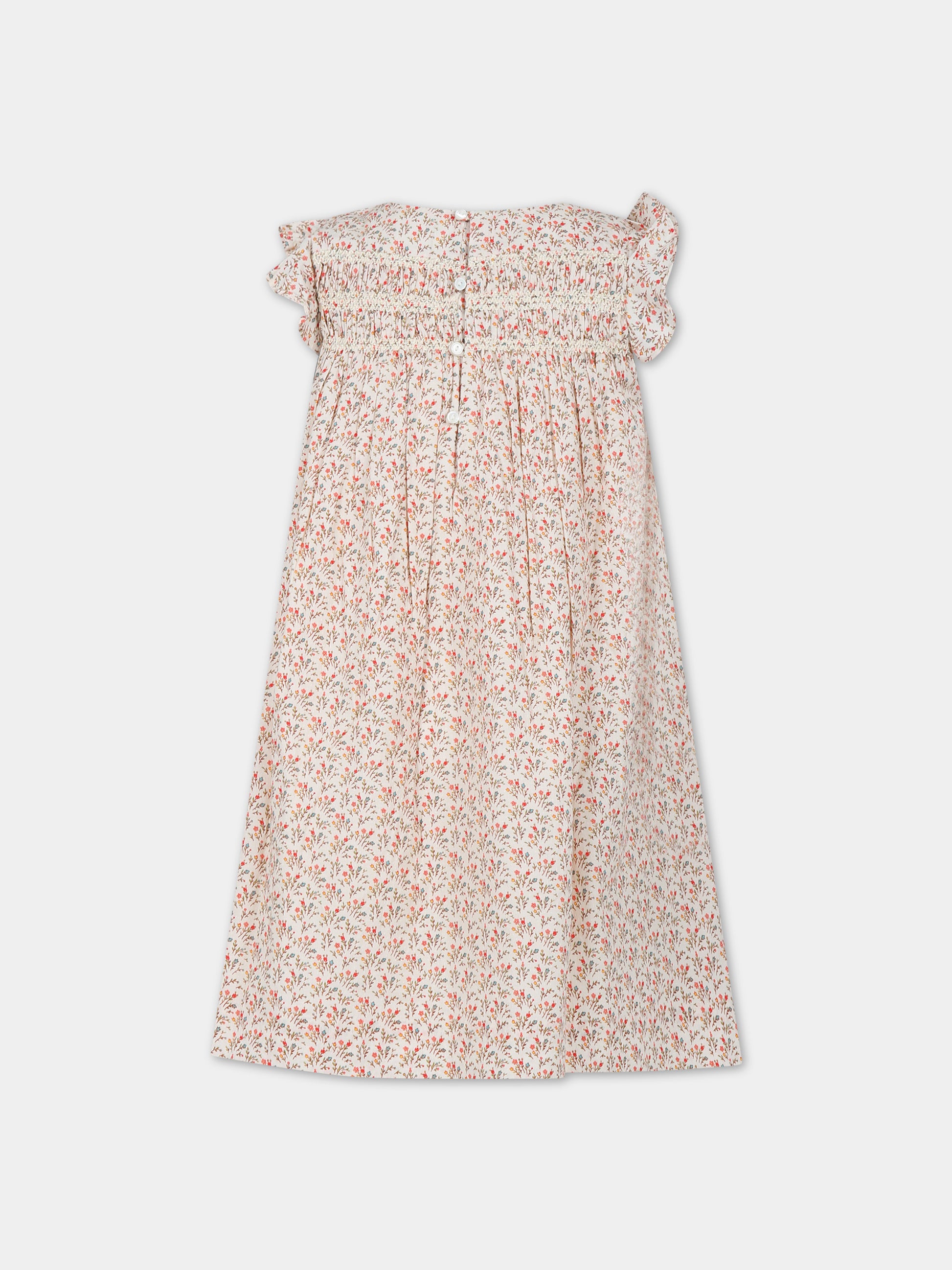 Vestito beige per bambina con fantasia floreale,Bonpoint,S04GDRW00024 560A