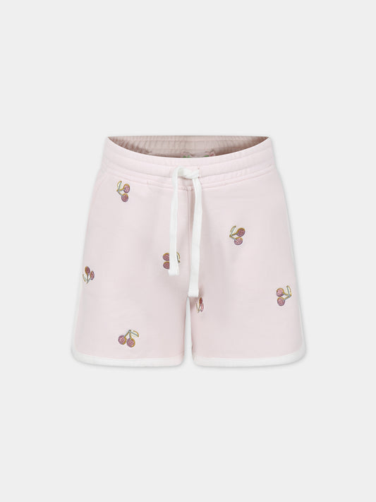 Shorts rosa per bambina con ciliegie,Bonpoint,S04GBEK00005 125B