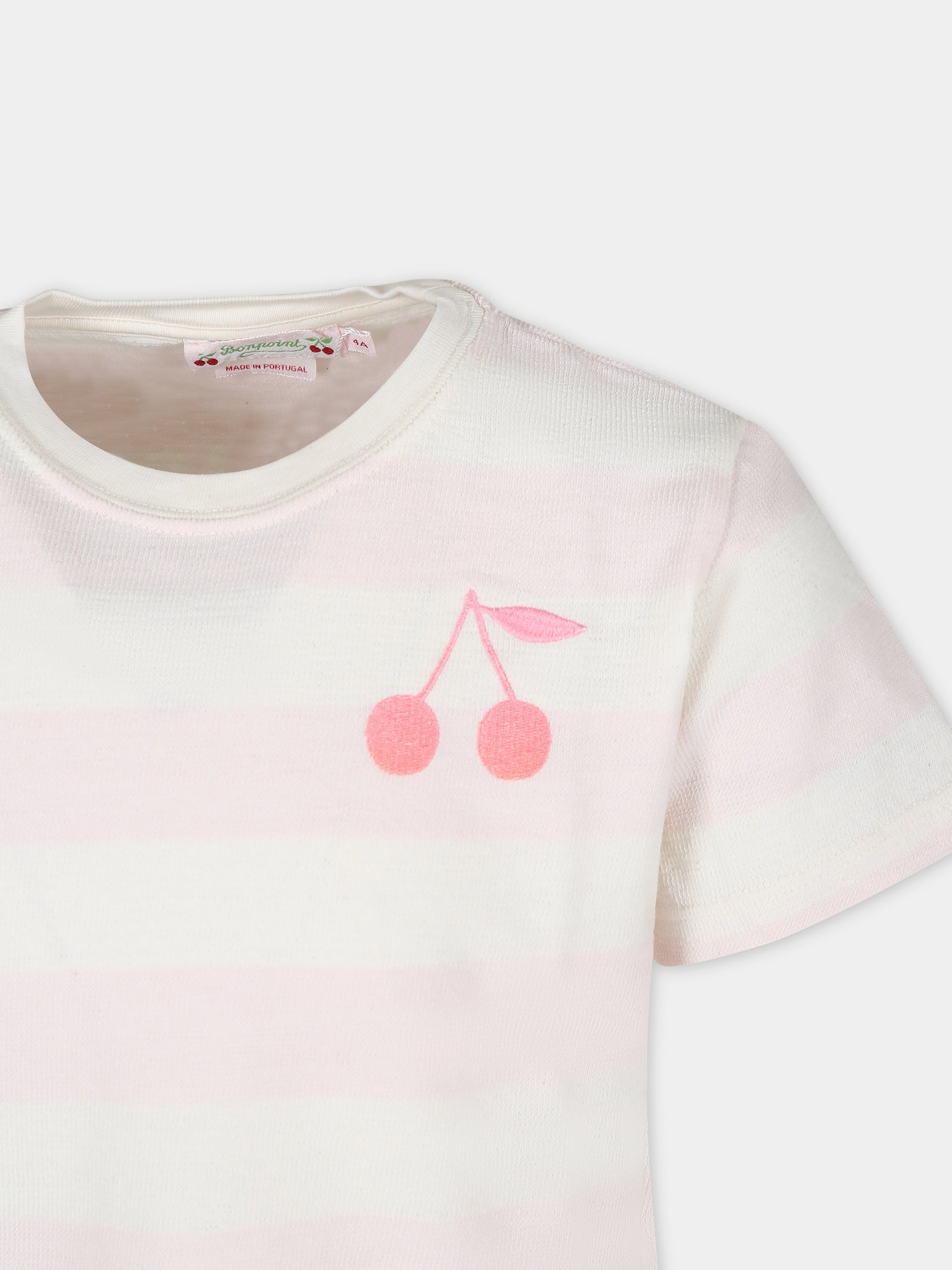 T-shirt avorio per bambina con iconiche ciliegie,Bonpoint,S04GTSK00001 225A