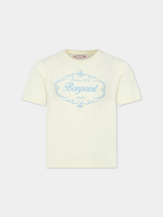 T-shirt avorio per bambina con logo,Bonpoint,S04GTSK00009 131A