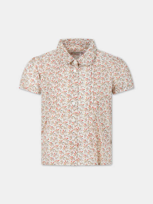 Camicia beige per bambina con stampa floreale,Bonpoint,S04GSHW00004 560A