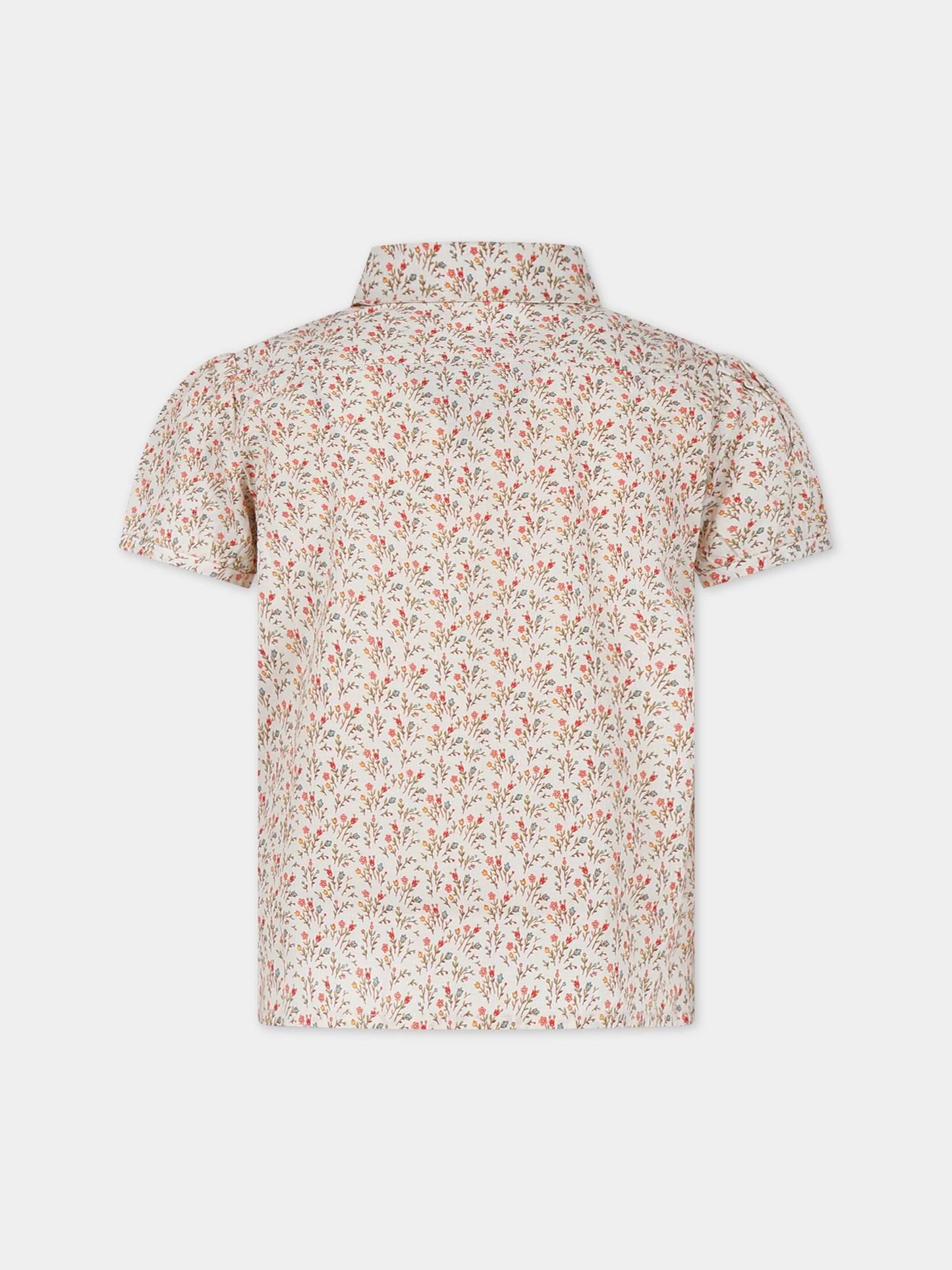 Camicia beige per bambina con stampa floreale,Bonpoint,S04GSHW00004 560A