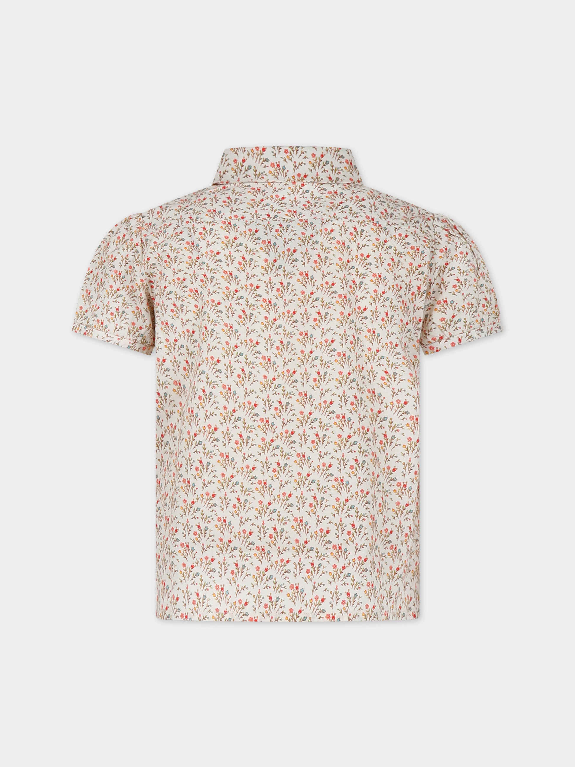 Camicia beige per bambina con stampa floreale,Bonpoint,S04GSHW00004 560A