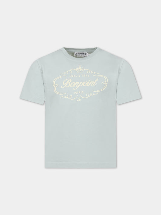 T-shirt verde per bambino con logo,Bonpoint,S04BTSK00006 141B