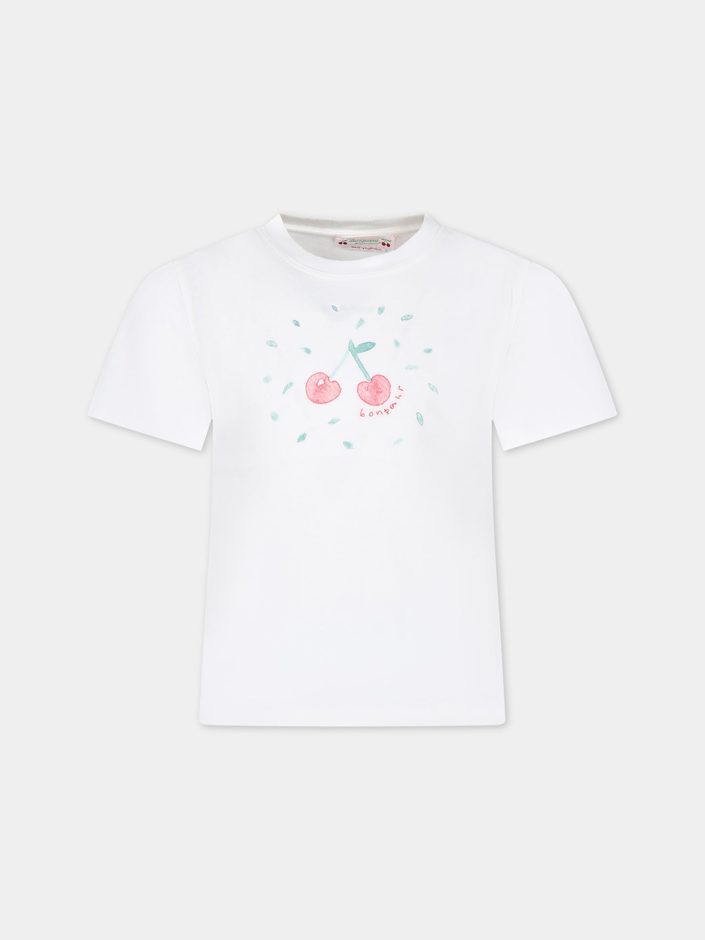 T-shirt bianca per bambina con ciliegie iconiche,Bonpoint,S04GTSK00023 102
