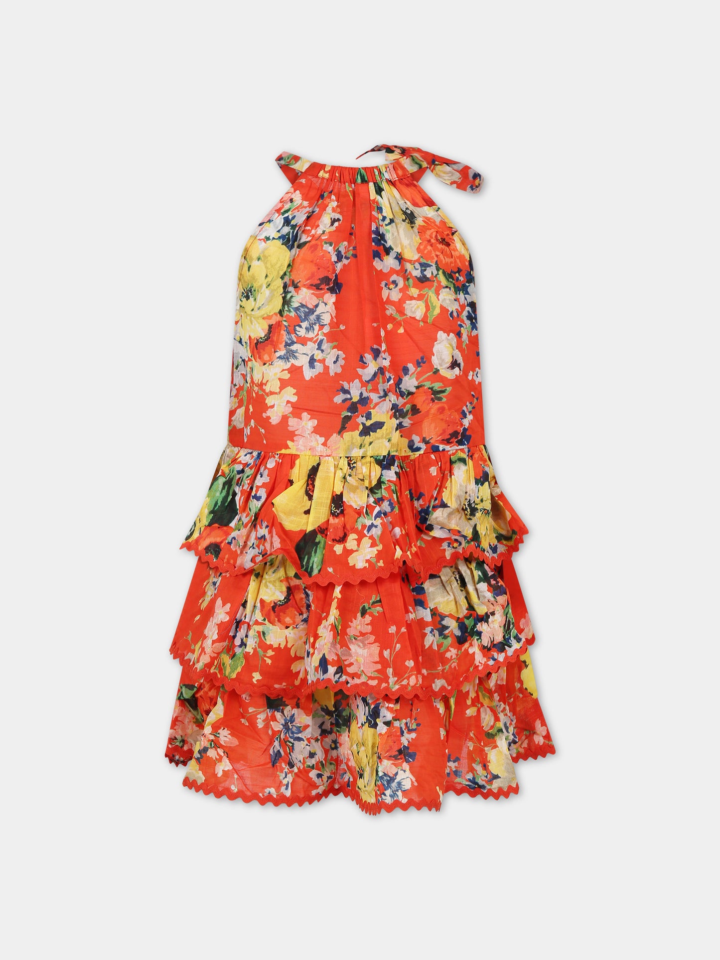 Vestito rosso per bambina con stampa floreale,Zimmermann,9060DRS241 RED FLORAL