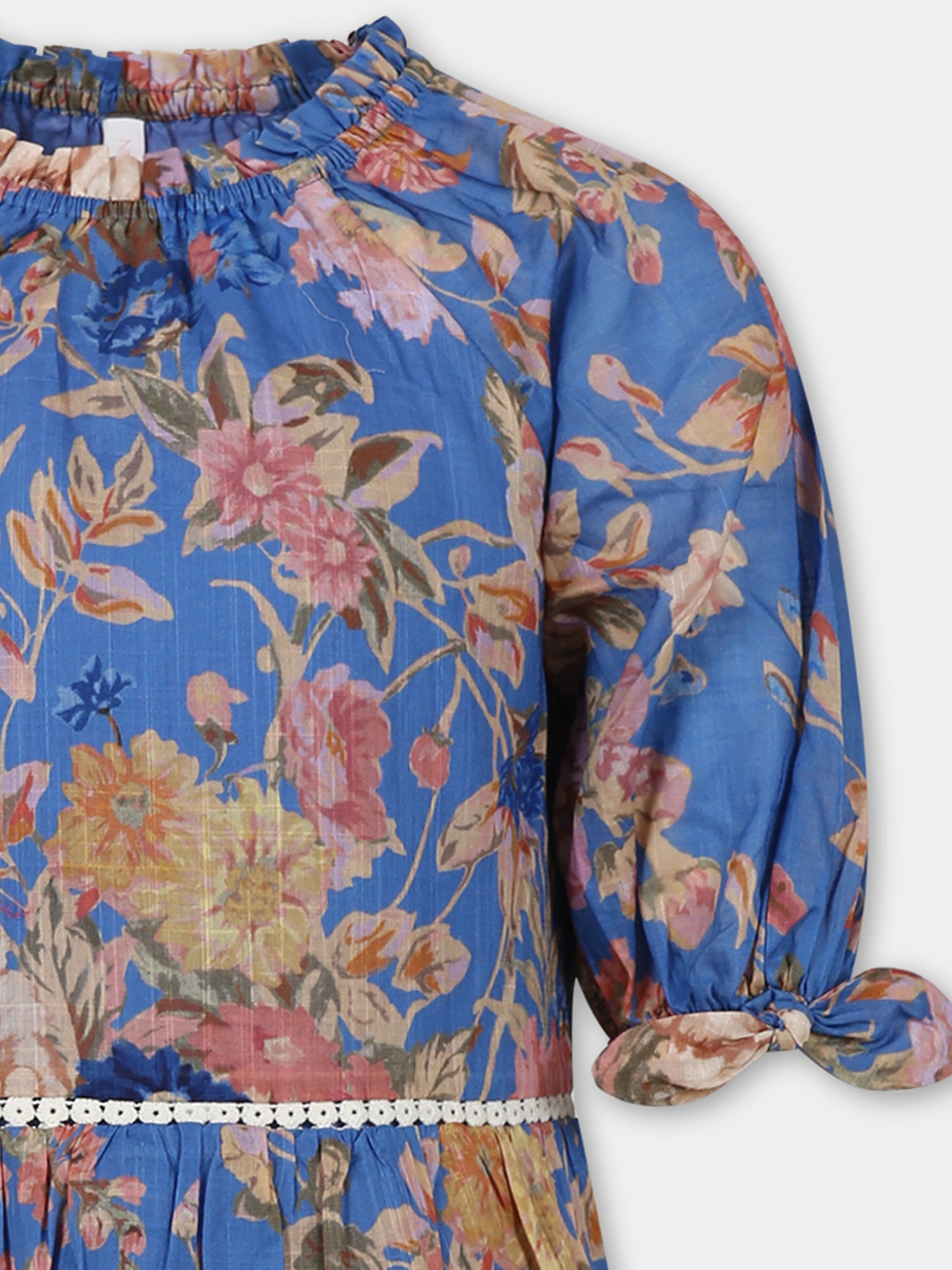 Vestito blu per bambina con stampa floreale,Zimmermann,9089DRS242 DUSTY BLUE FLORAL