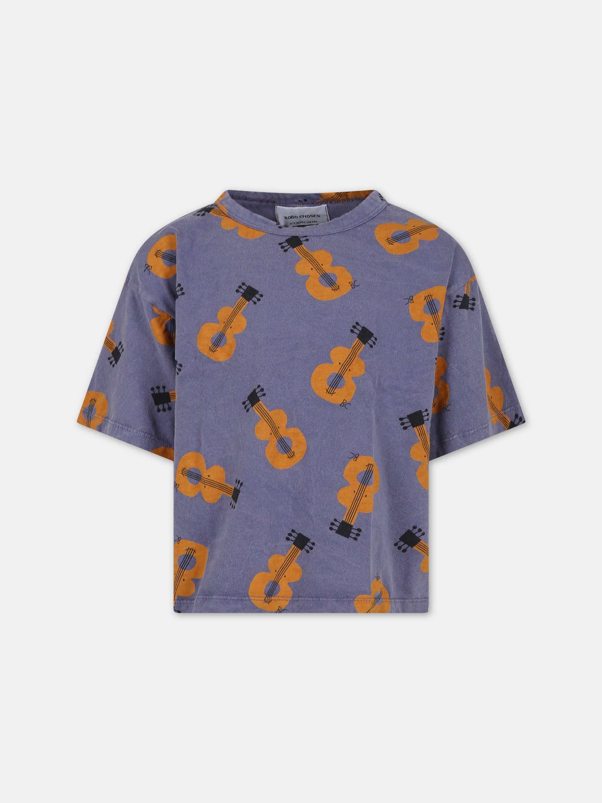 T-shirt viola per bambini con chitarre,Bobo Choses,124AC014
