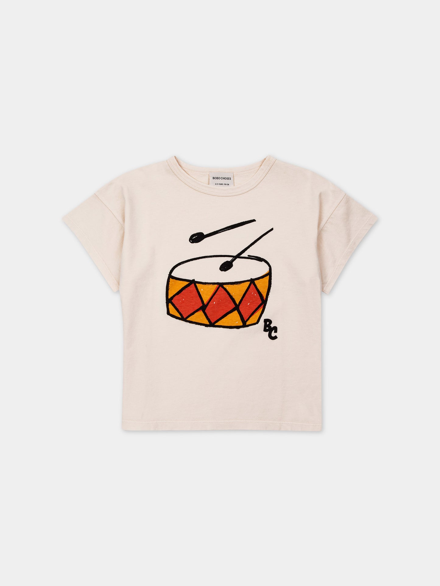 T-shirt avorio per bambino con stampa tamburo,Bobo Choses,124AC001