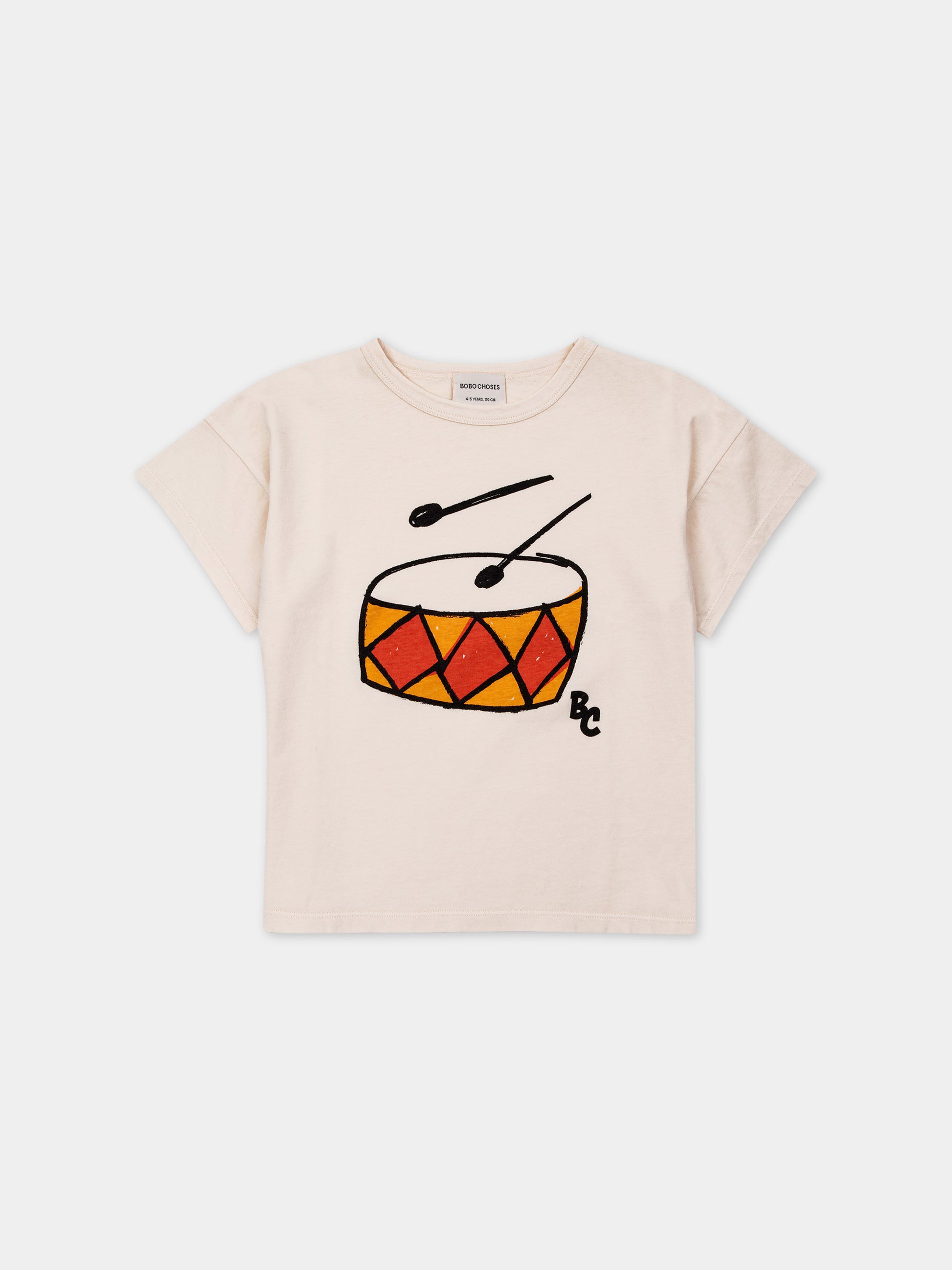 T-shirt avorio per bambino con stampa tamburo,Bobo Choses,124AC001