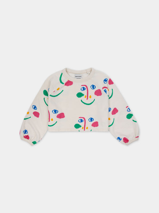 Felpa avorio per bambina con viso multicolor all-over,Bobo Choses,124AC040