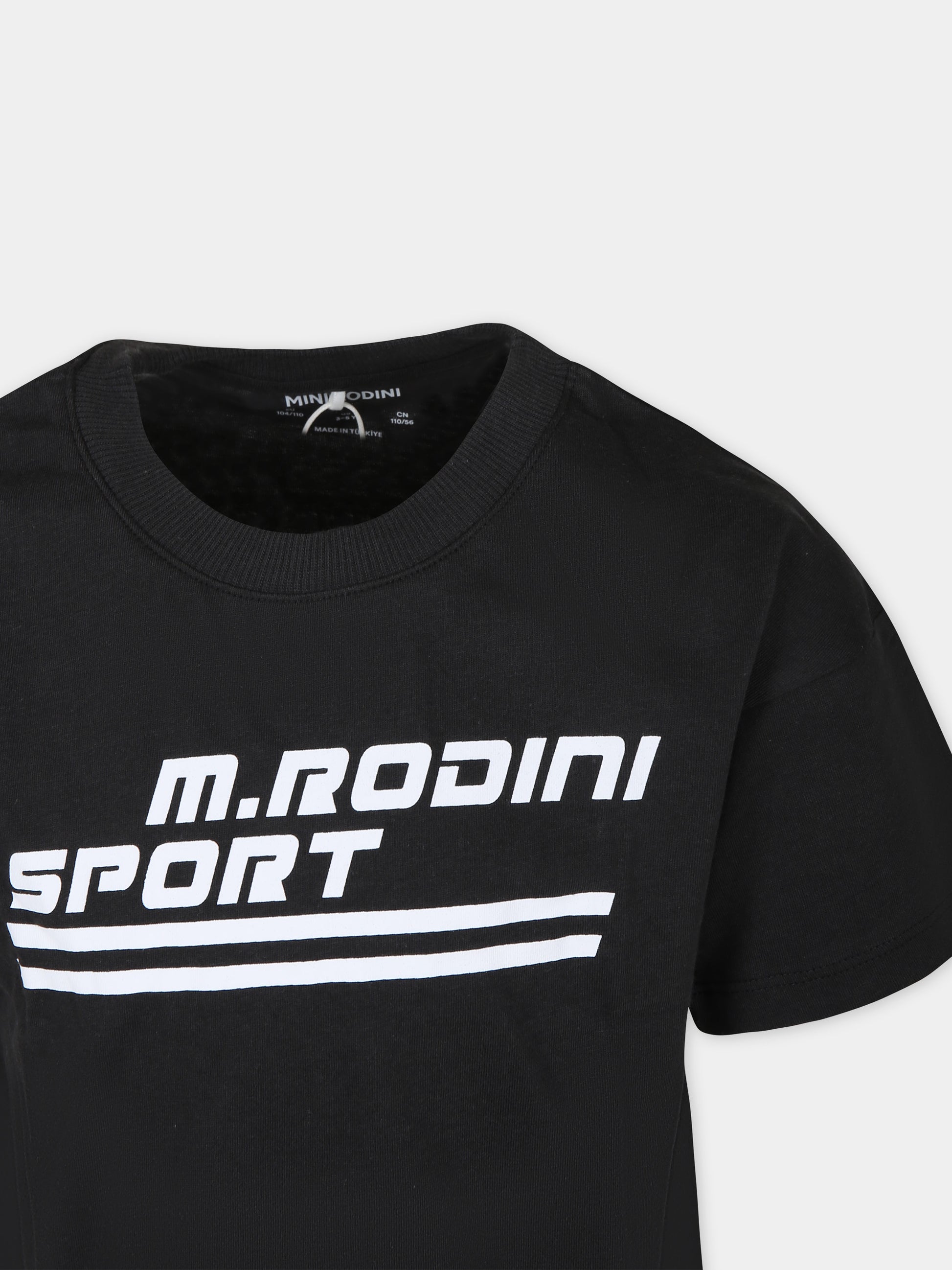 T-shirt nera per bambini con logo,Mini Rodini,2422011599