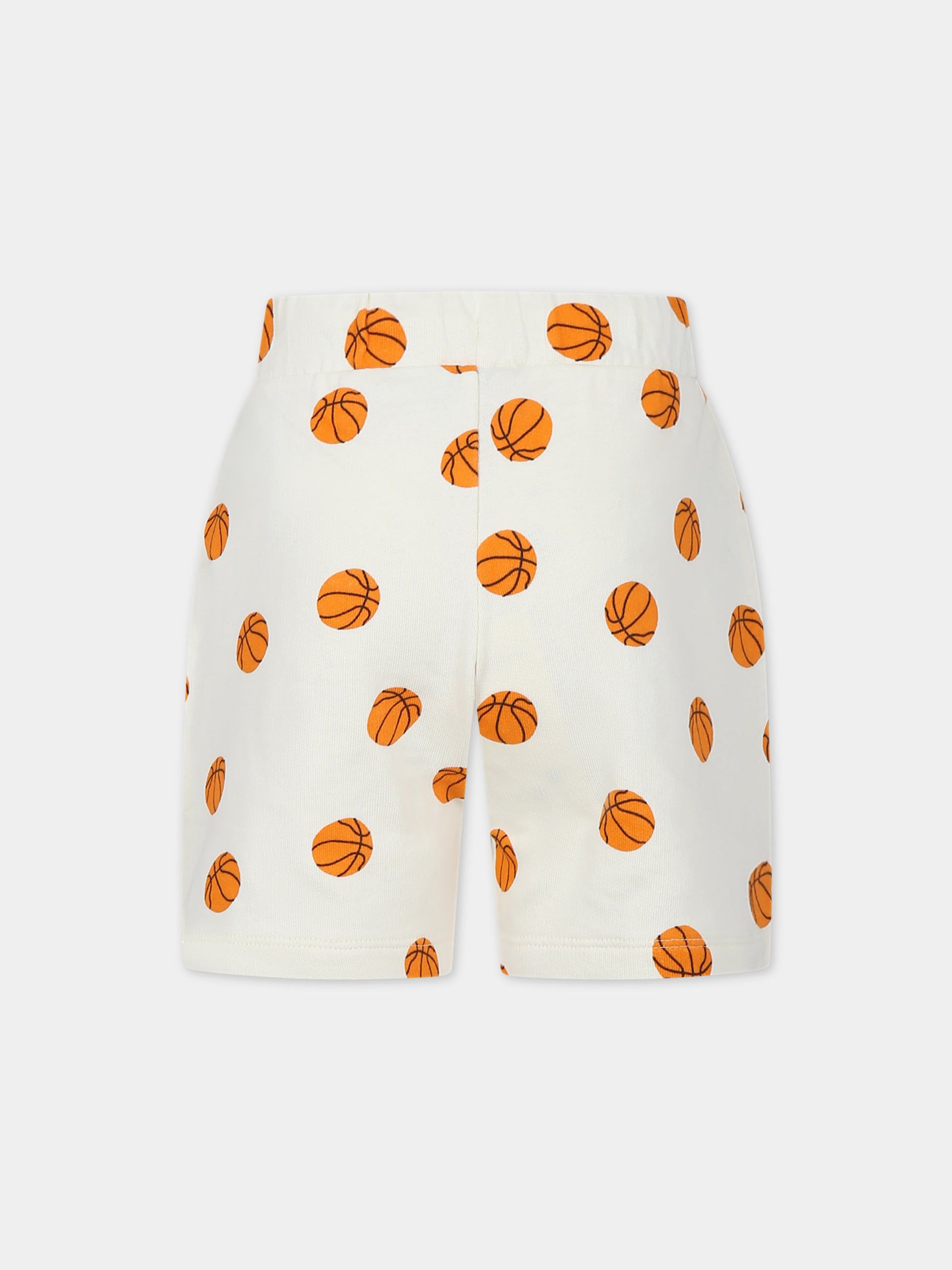 Shorts sportivo avorio per bambini con palla da basket,Mini Rodini,2423013211