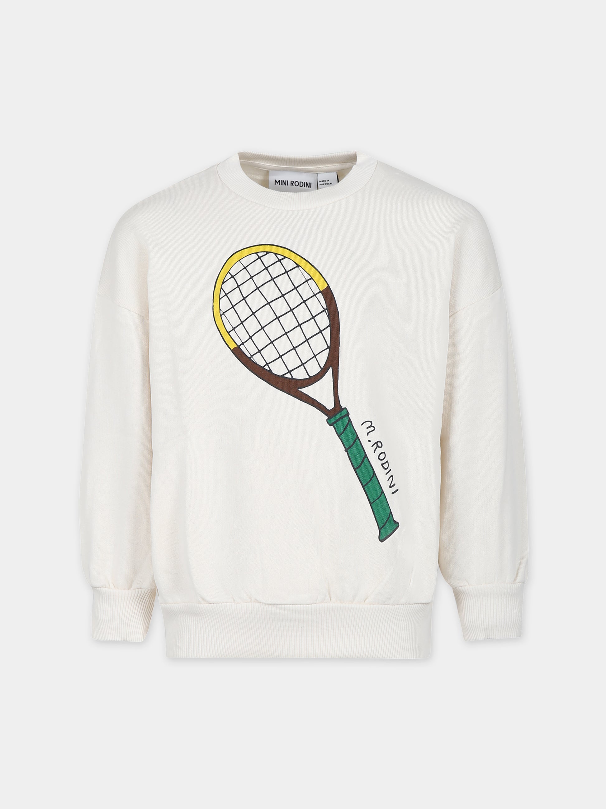Felpa avorio per bambini con racchetta da tennis,Mini Rodini,2422016111