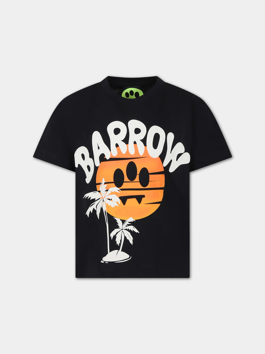T-shirt nera per bambino con logo,Barrow,S4BKJUTH006 110