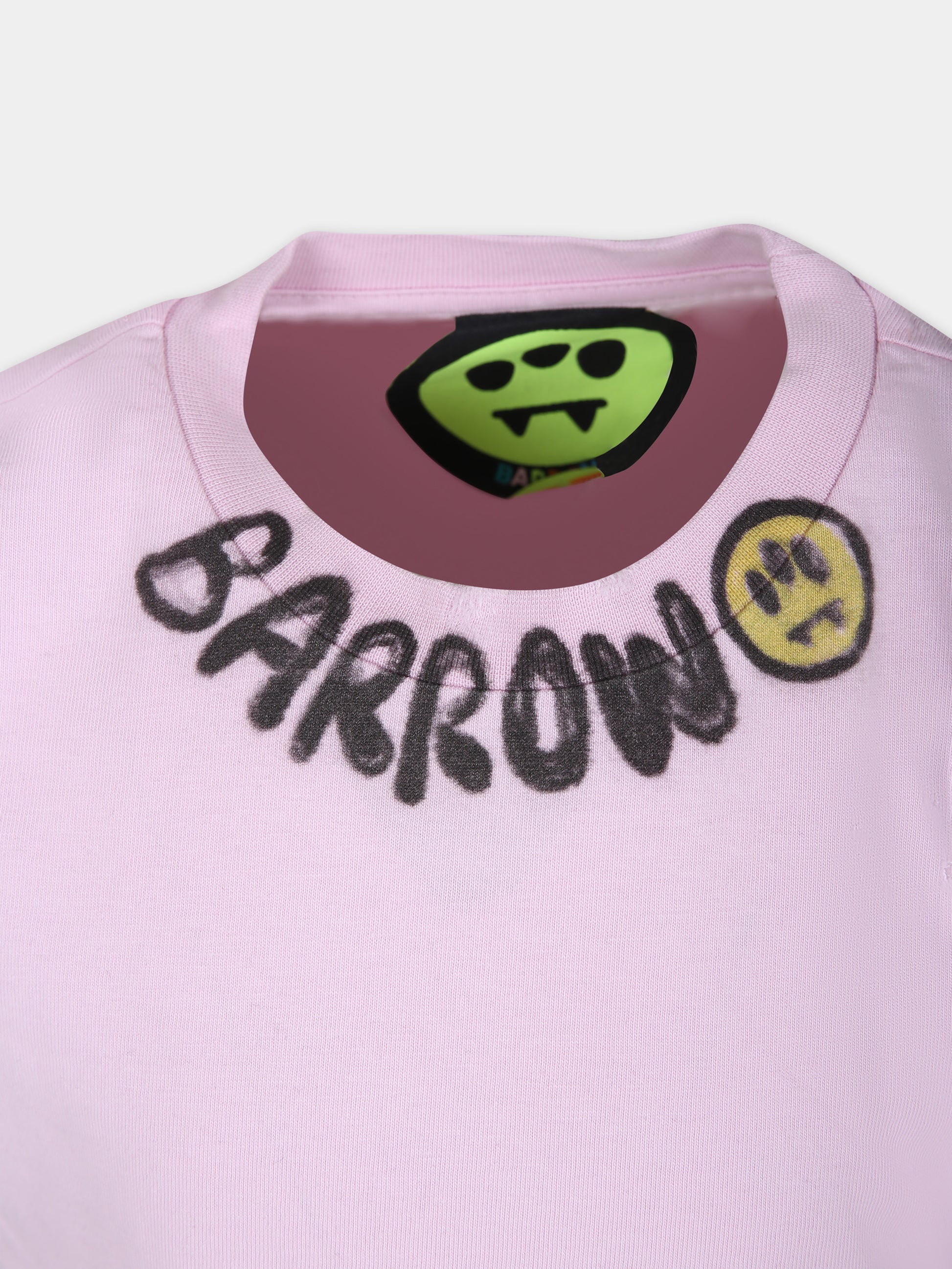 T-shirt rosa per bambina con logo e smile,Barrow,S4BKJGTH041 BW014