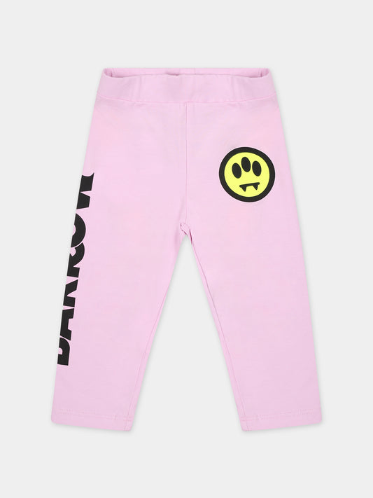 Leggings rosa per neonata con smile e logo,Barrow,S4BKNGLG143 BW014