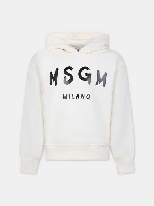 Felpa avorio per bambini con logo,Msgm Kids,S4MSJUHS018 013