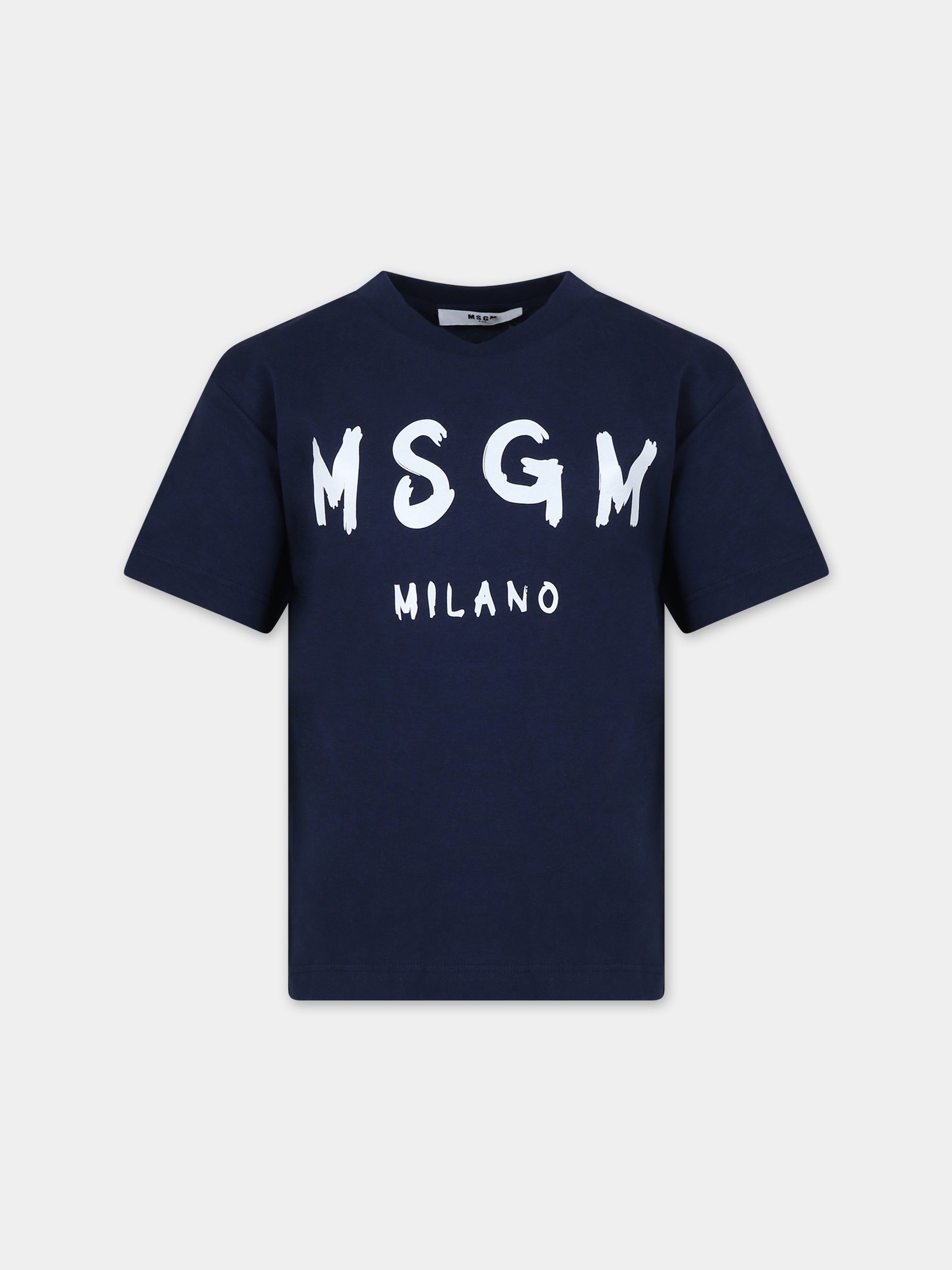T-shirt blu per bambini con logo,Msgm Kids,S4MSJUTH011 060