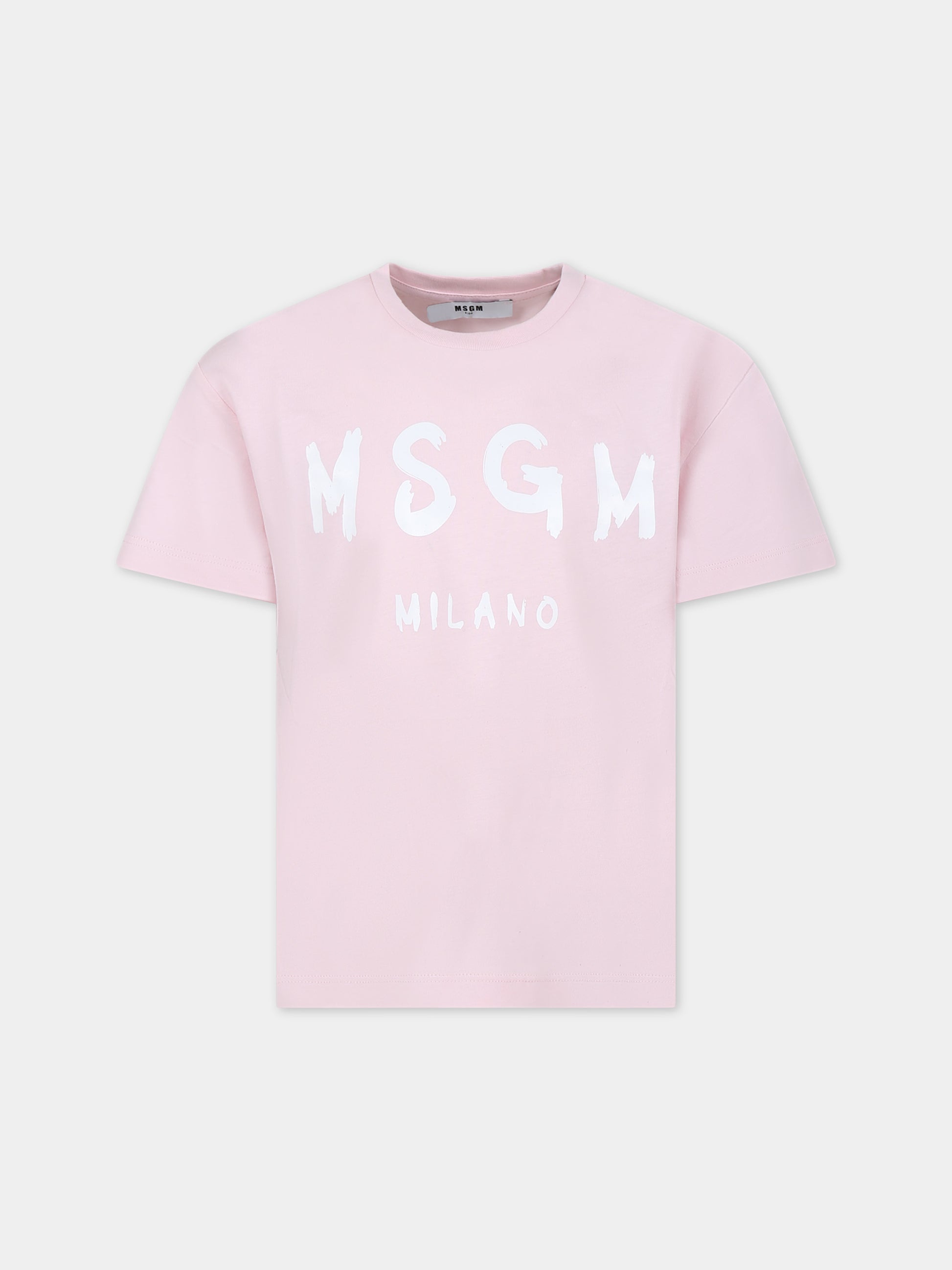 T-shirt rosa per bambina con logo,Msgm Kids,S4MSJUTH011 709