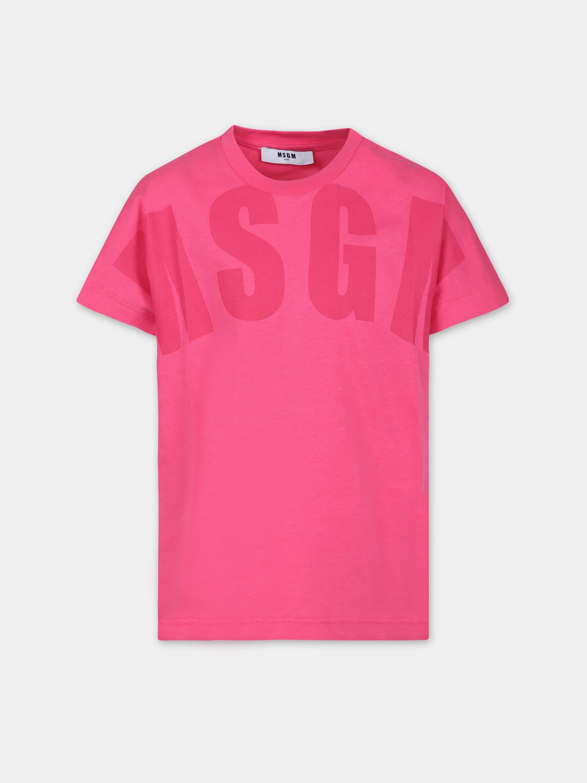 T-shirt fucsia per bambina con logo,Msgm Kids,S4MSJUTH006 044