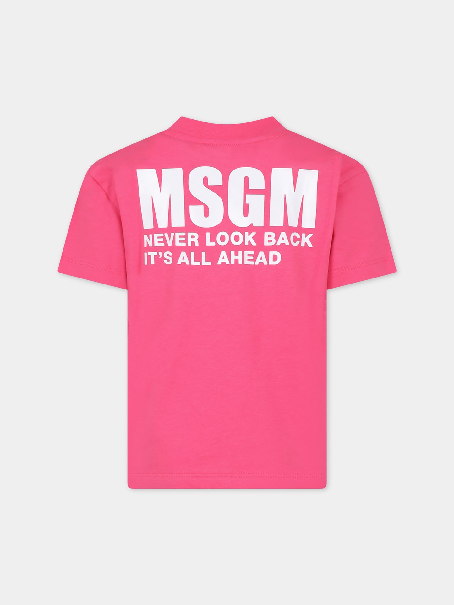 T-shirt fucsia per bambini con logo,Msgm Kids,S4MSJUTH005 044