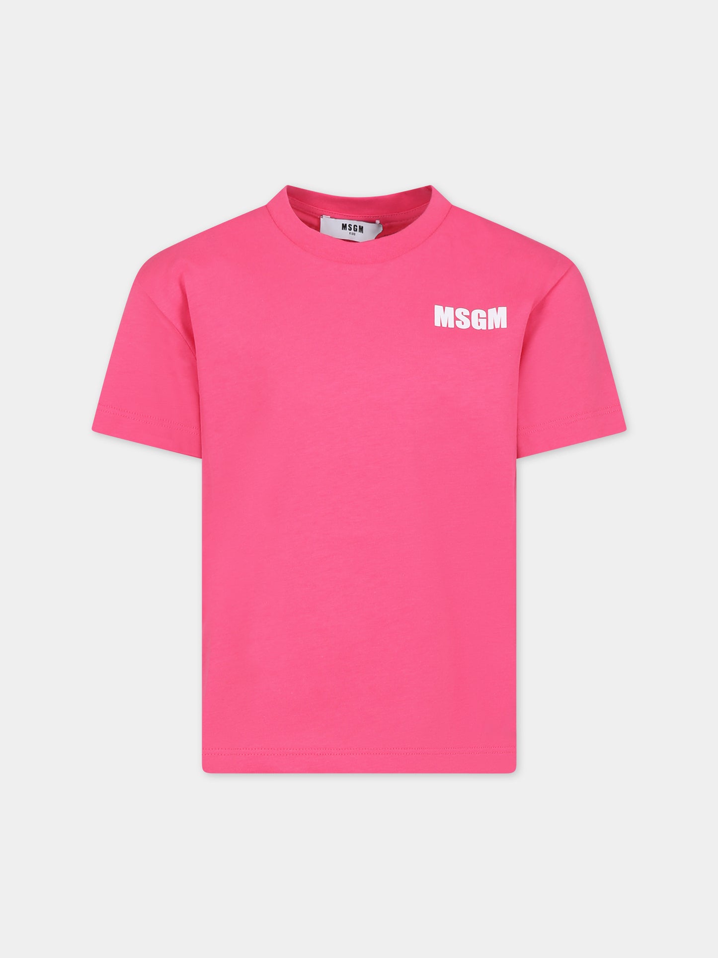 T-shirt fucsia per bambini con logo,Msgm Kids,S4MSJUTH005 044