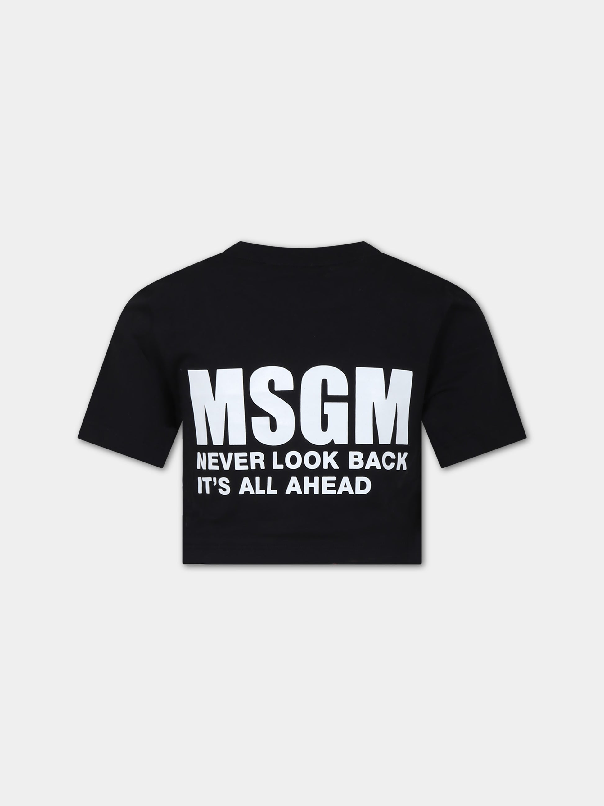 T-shirt nera per bambina con logo,Msgm Kids,S4MSJGTH007 110