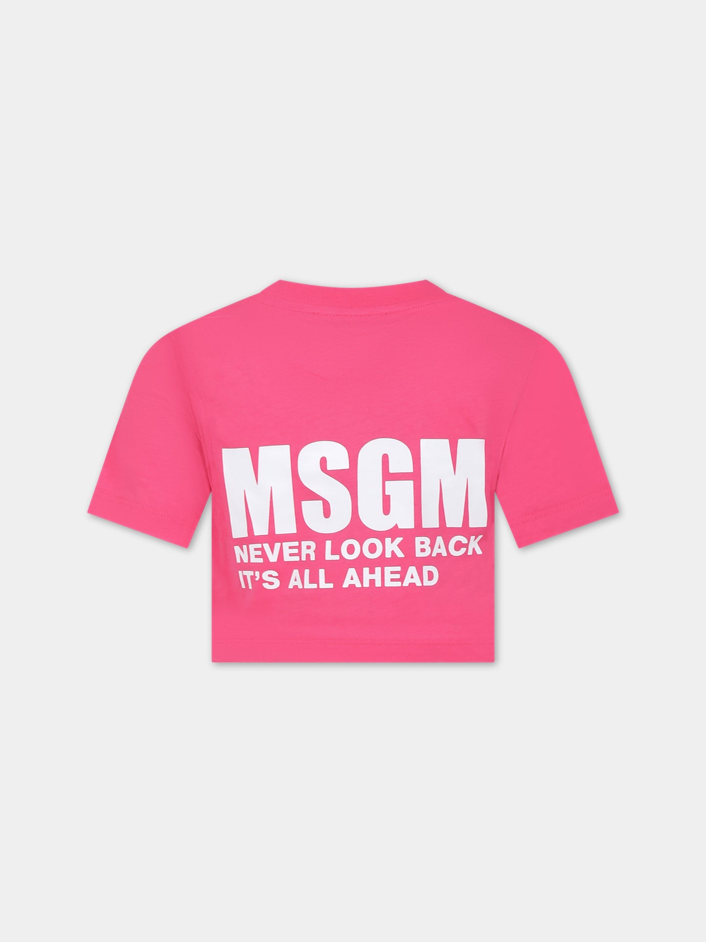 T-shirt fucsia per bambina con logo,Msgm Kids,S4MSJGTH007 044