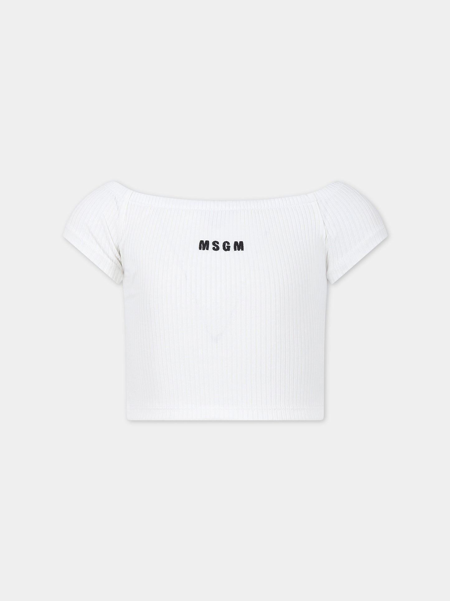 T-shirt bianca per bambina con logo,Msgm Kids,S4MSJGTO187 001