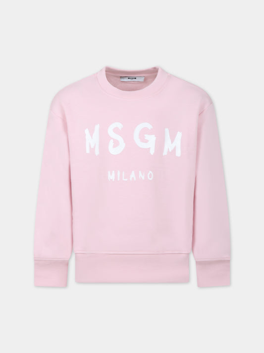 Felpa rosa per bambina con logo,Msgm Kids,S4MSJUSW022 709